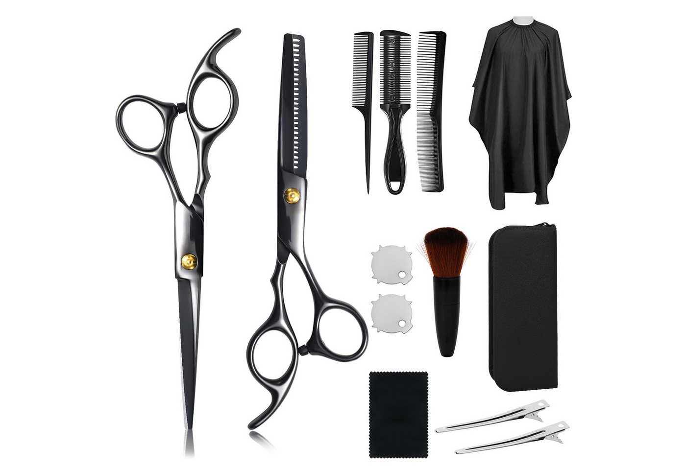 OSTWOLKE Haarschere 10er/13er Haarscheren-Set Friseurschere Haarschneideschere, (13-tlg), mit Friseurumhang