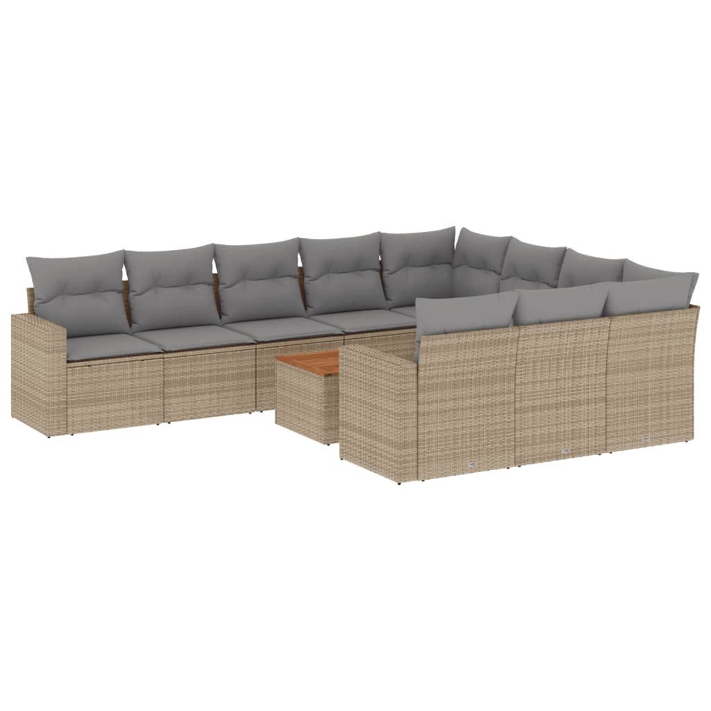Gartenlounge-Set 11-tlg. Garten-Sofagarnitur mit Kissen Beige Poly Rattan