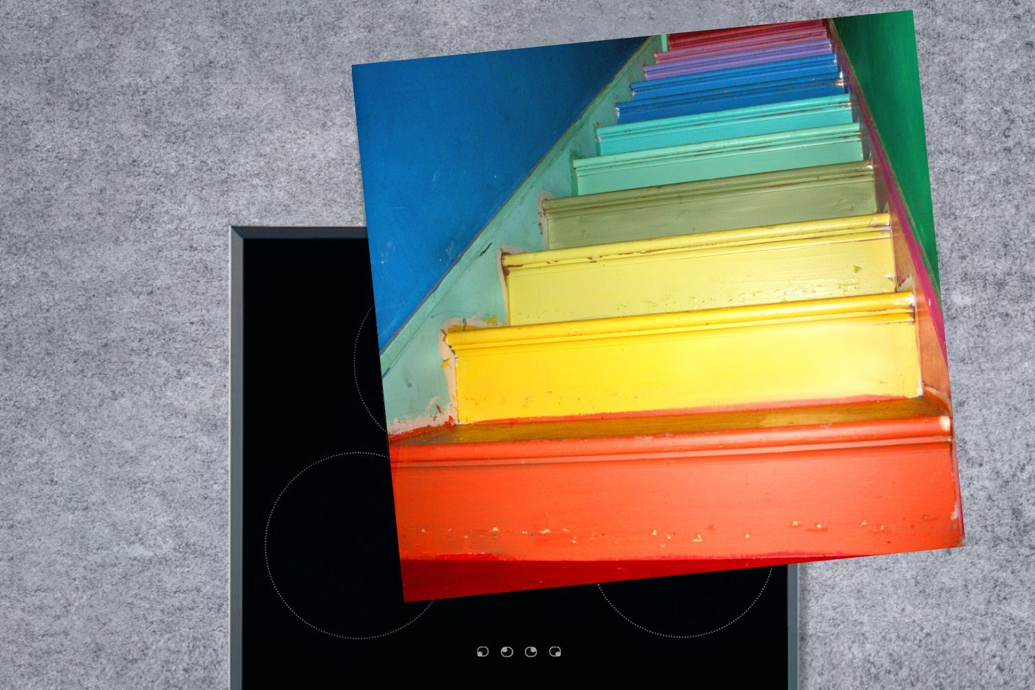 Treppe Herdblende-/Abdeckplatte Regenbogens, in Ceranfeldabdeckung, Arbeitsplatte für den küche Vinyl, des tlg), 78x78 Farben MuchoWow (1 cm,