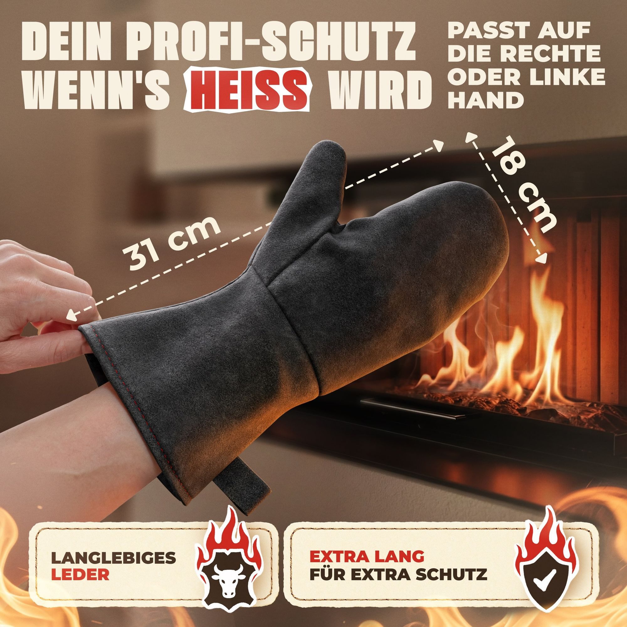 achilles Grillhandschuhe Grillhandschuh Kaminhandschuh mit Isolierung Ofenh günstig online kaufen