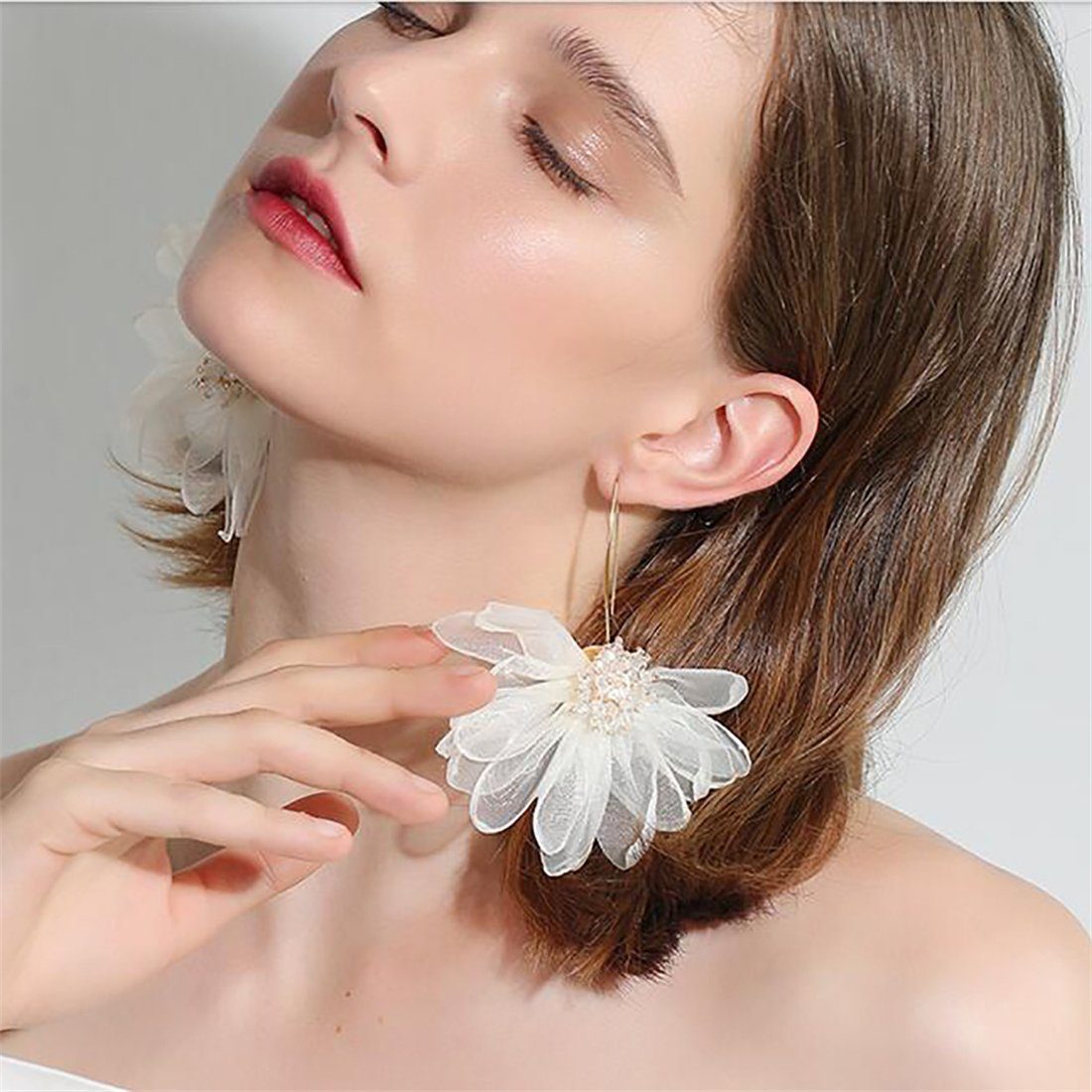 Paar Ohrhänger Ohrringe YOOdy~ Ohrstecker damen Temperament Weiß Blütenblatt (1-tlg) schmuck ohrhänger