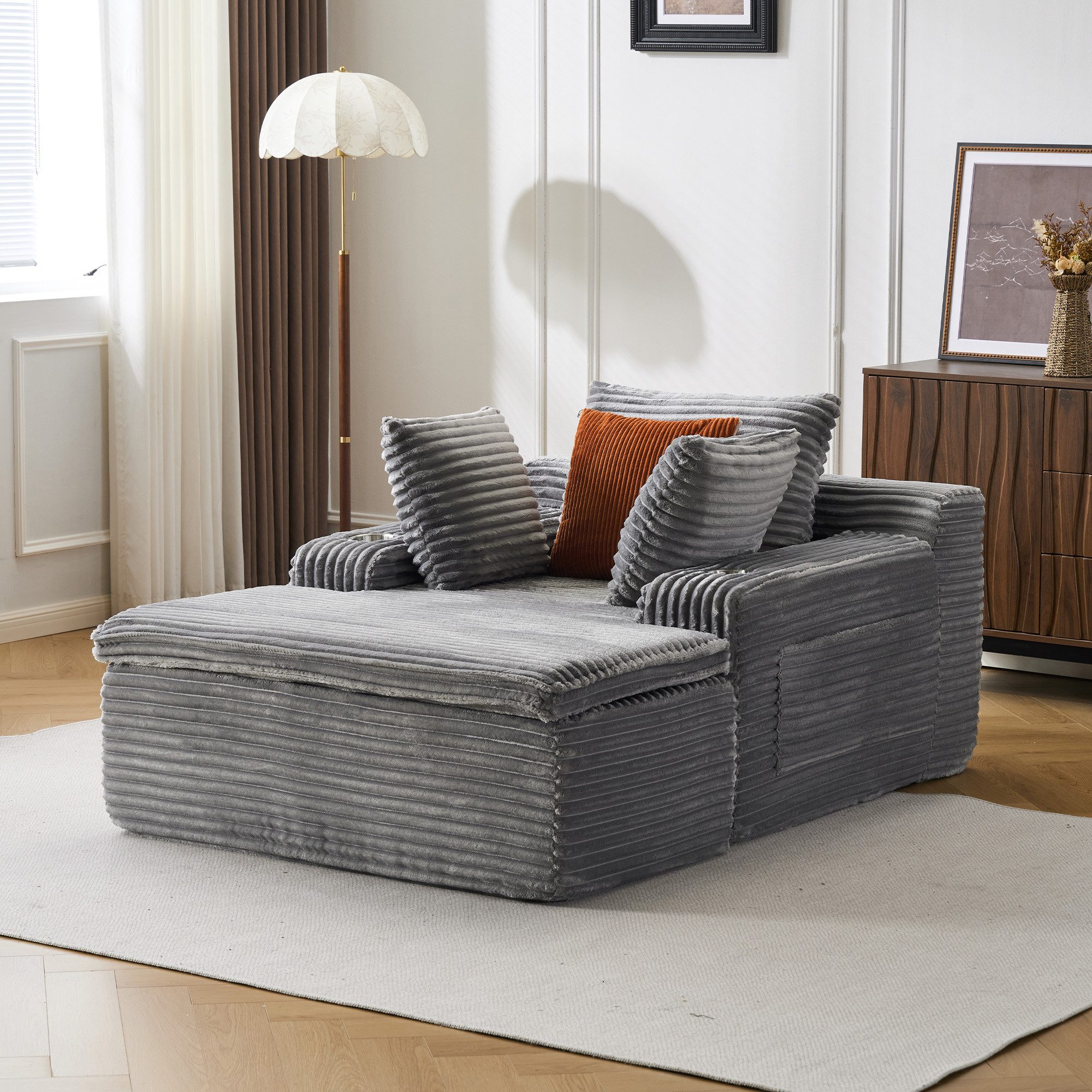 Orvane Schlafsofa Modulares Schlafsofa mit Cordbezug&ergonomischem Design, 2-in-1-Kissen