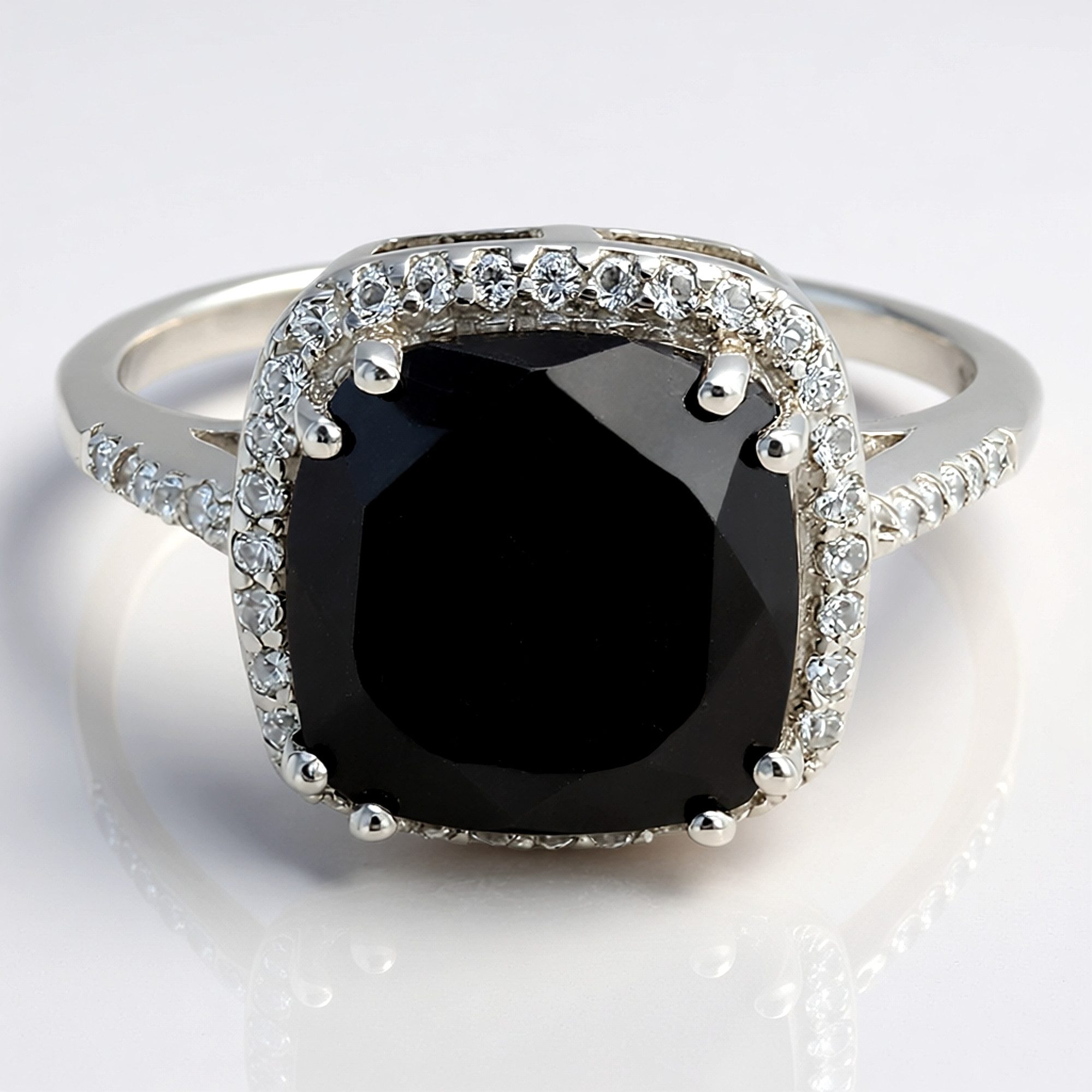 Cavill Silberring Cavill Ring 2,71 ct Obsidian mit 42 weißen Topasen, Silber (1-tlg)