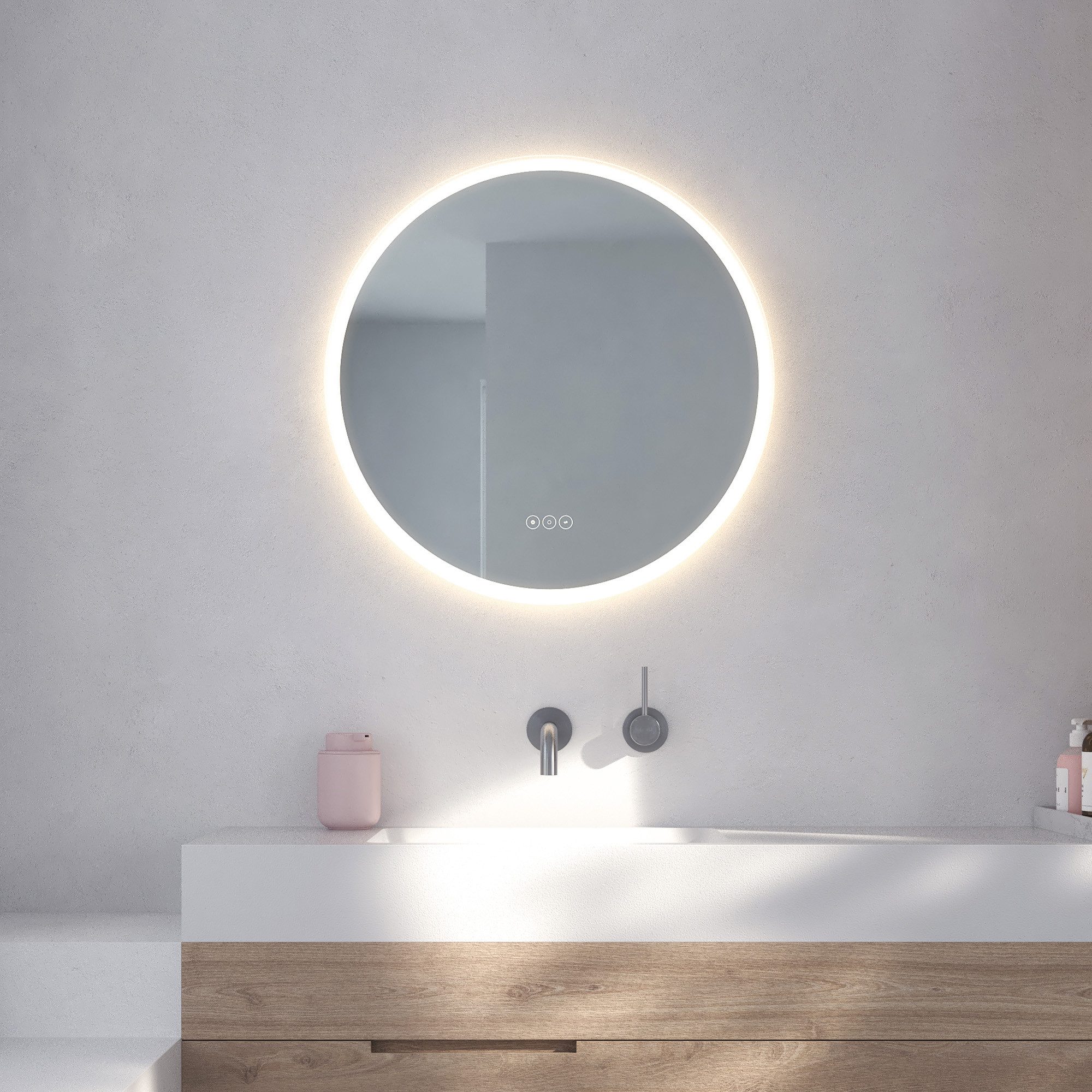 Loevschall Badspiegel Aalborg LED energiesparender Spiegel, rund, Touchsteu günstig online kaufen