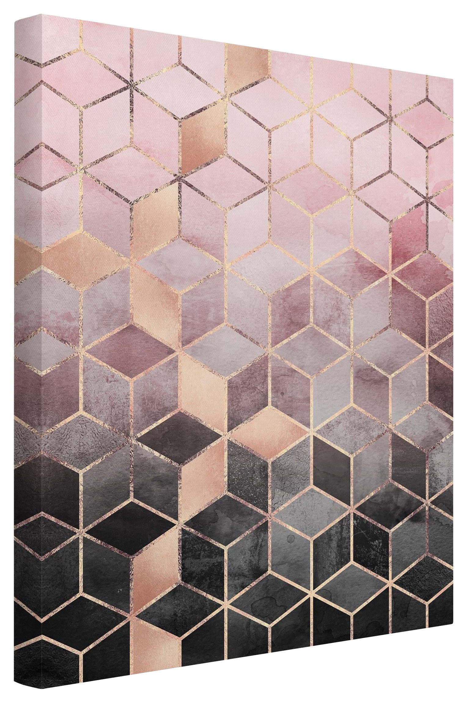 Bilderdepot24 Leinwandbild Kunstdruck Rosa Grau goldene Geometrie rosa Bild auf Leinwand XXL, Wohnzimmer Schlafzimmer Küche Flur Wandbild Kunstkopie Wanddeko Druck