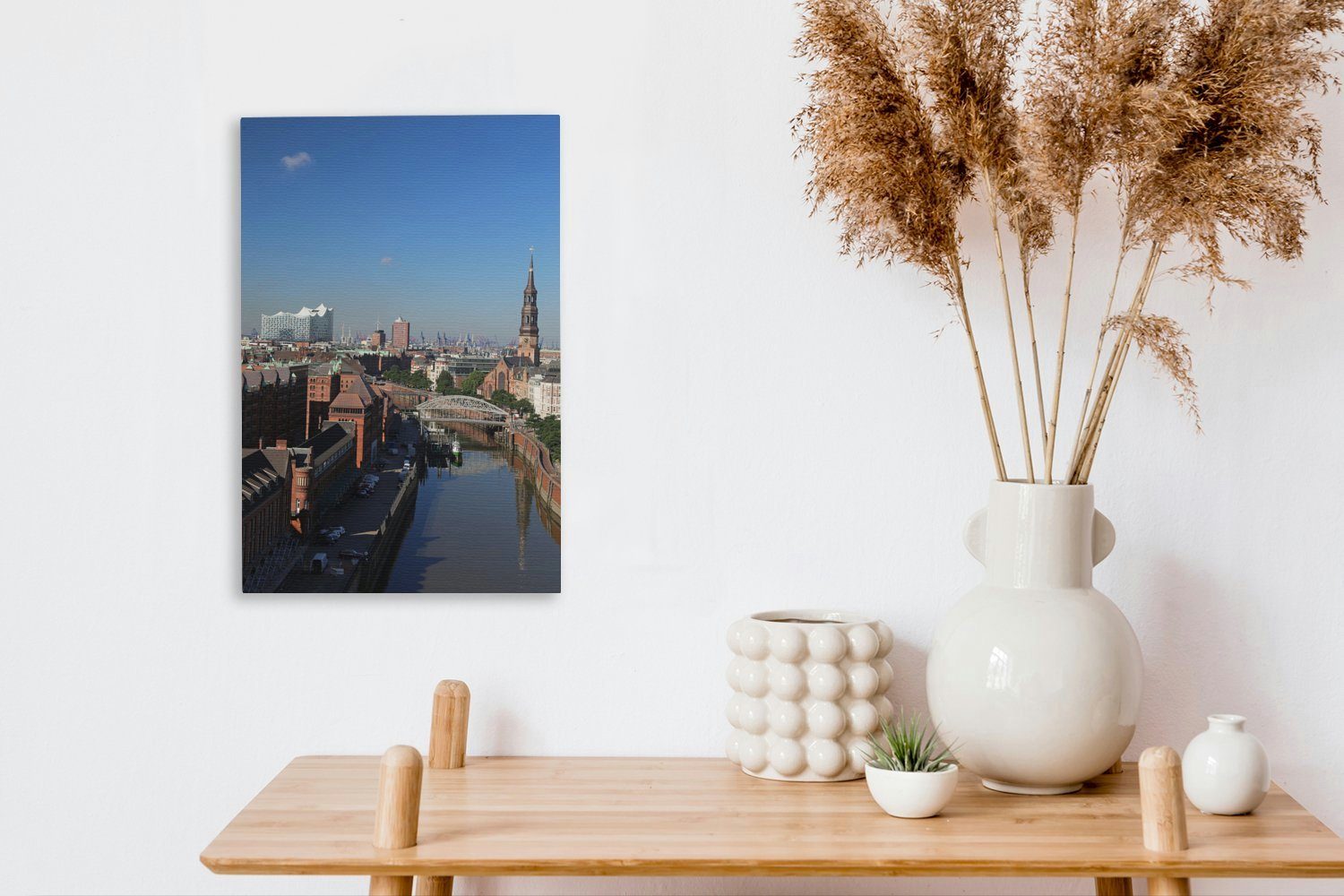 OneMillionCanvasses® Leinwandbild Ansichten Hamburg von 20x30 cm der (1 bespannt fertig inkl. und Leinwandbild St), Gemälde, Elbphilharmonie, Zackenaufhänger