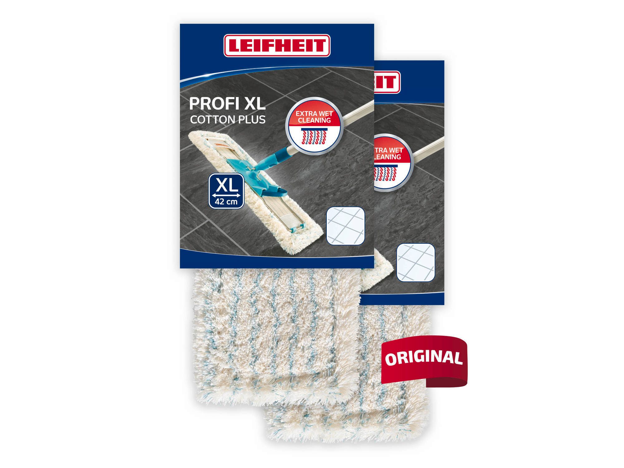 Leifheit Bundle Wischbezug Profi XL cotton plus (2er Set) Wischbezug (Kunstfaser,Baumwolle, 16.0x48.0 cm, 2-tlg., Waschbar bei 60°C, Wischbreite 42cm, für Steinböden und Fliesen)