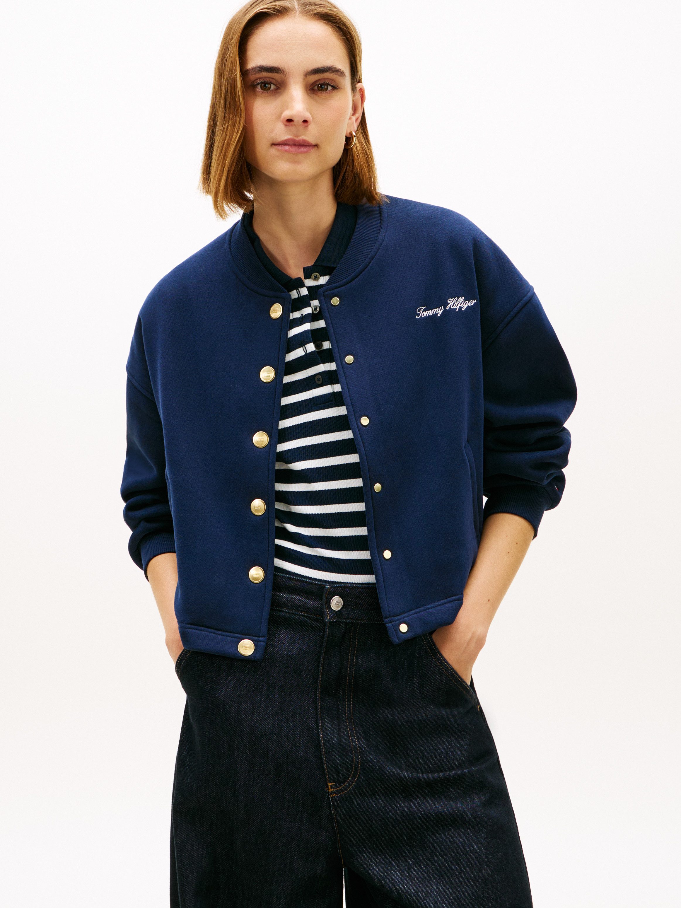 Tommy Hilfiger Strickjacke GOLD BTN HWK BOMBER mit goldfarbenen Knöpfen günstig online kaufen