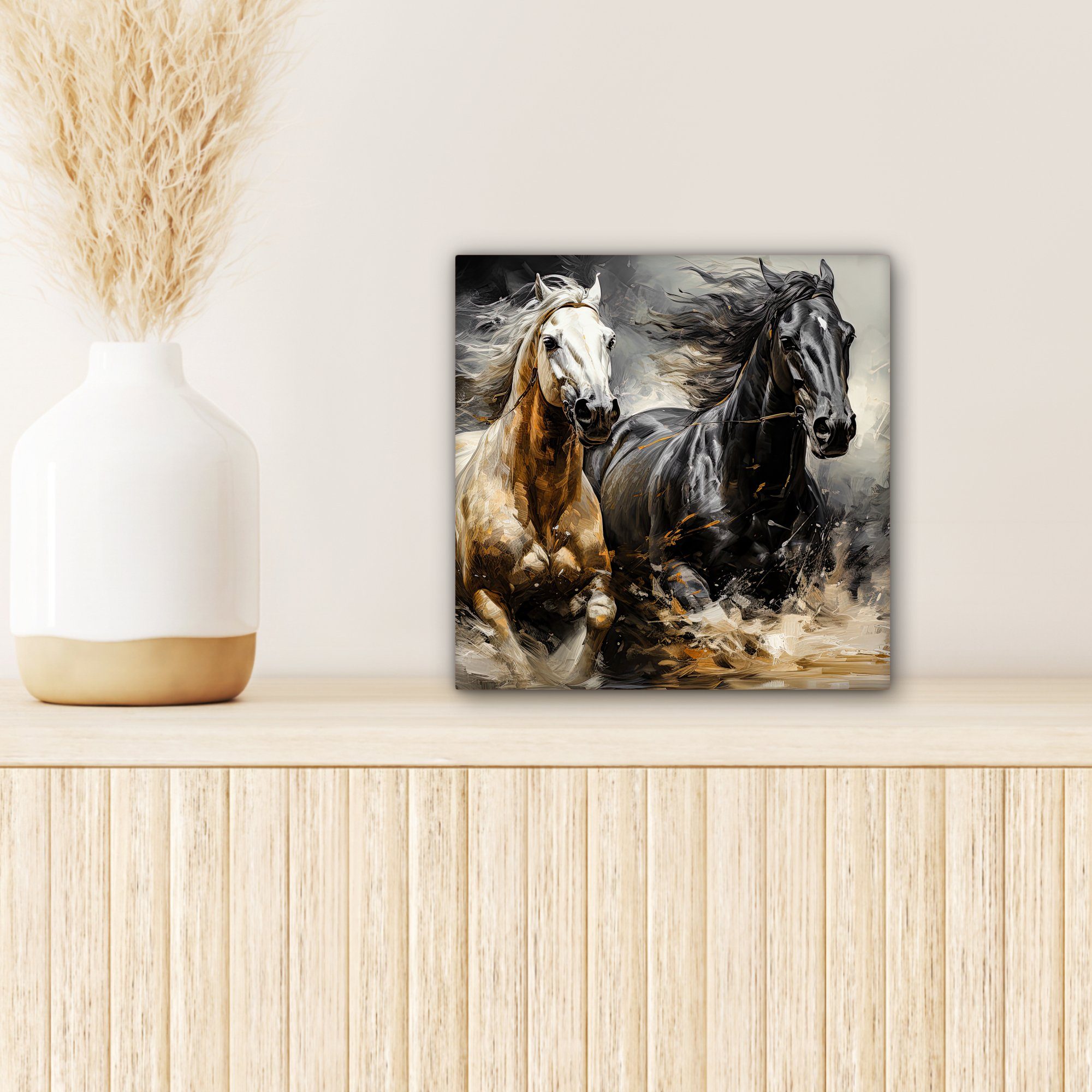 Pferde - - Schlafzimmer, Leinwand OneMillionCanvasses® Weiß St), Wohnzimmer Schwarz Leinwandbild Tiere, - für Bilder (1 cm 20x20