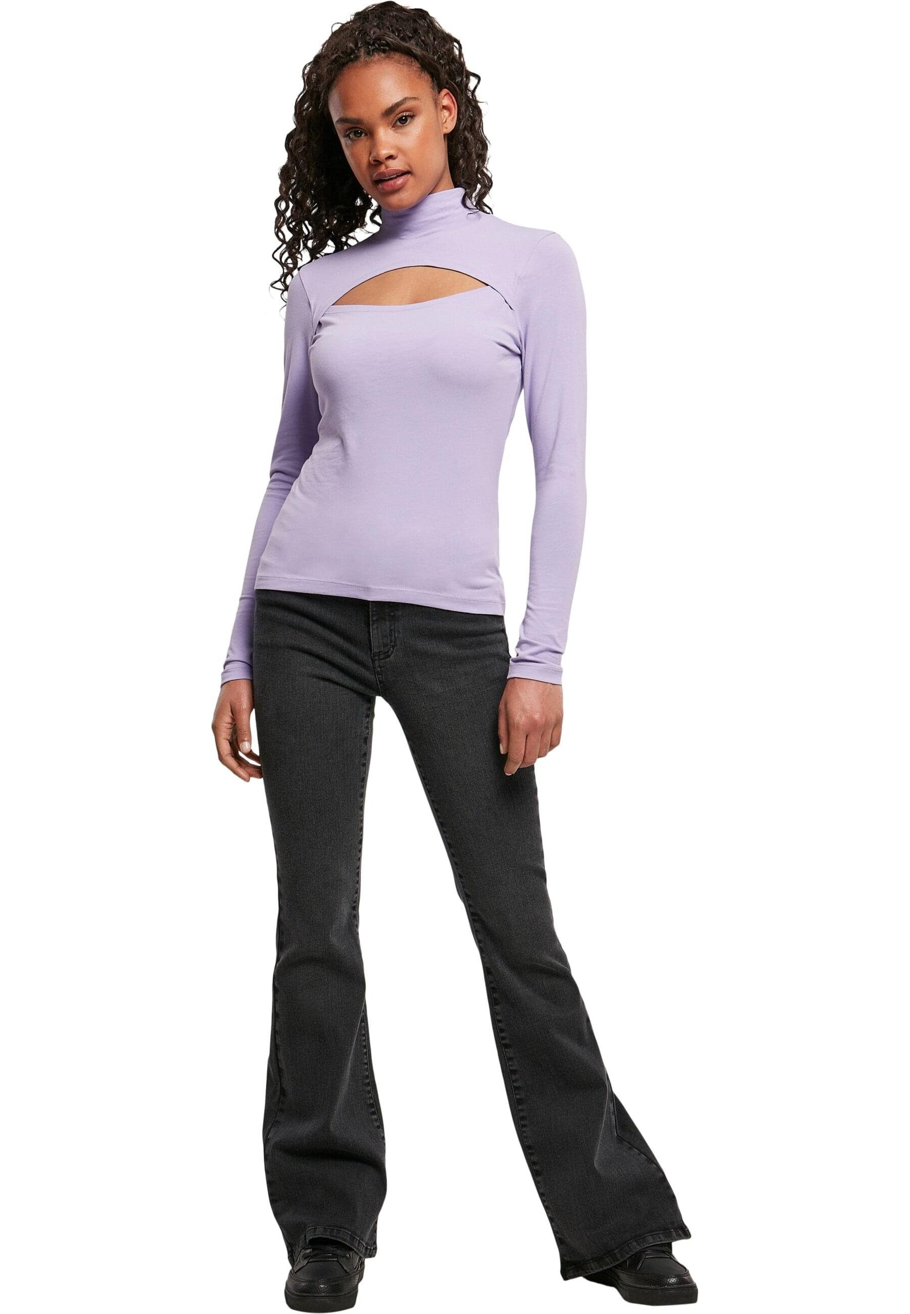 URBAN CLASSICS Longsleeve Cut-Out Damen lavender Langarmshirt Ladies Turtleneck (1-tlg)