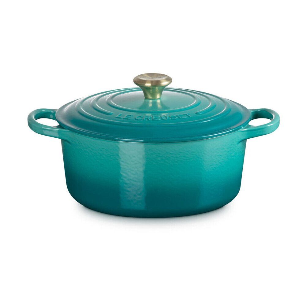 LE CREUSET Bräter Bräter mit Deckel 24 cm Signature Bleu Riviera, Emailliertes Gusseisen