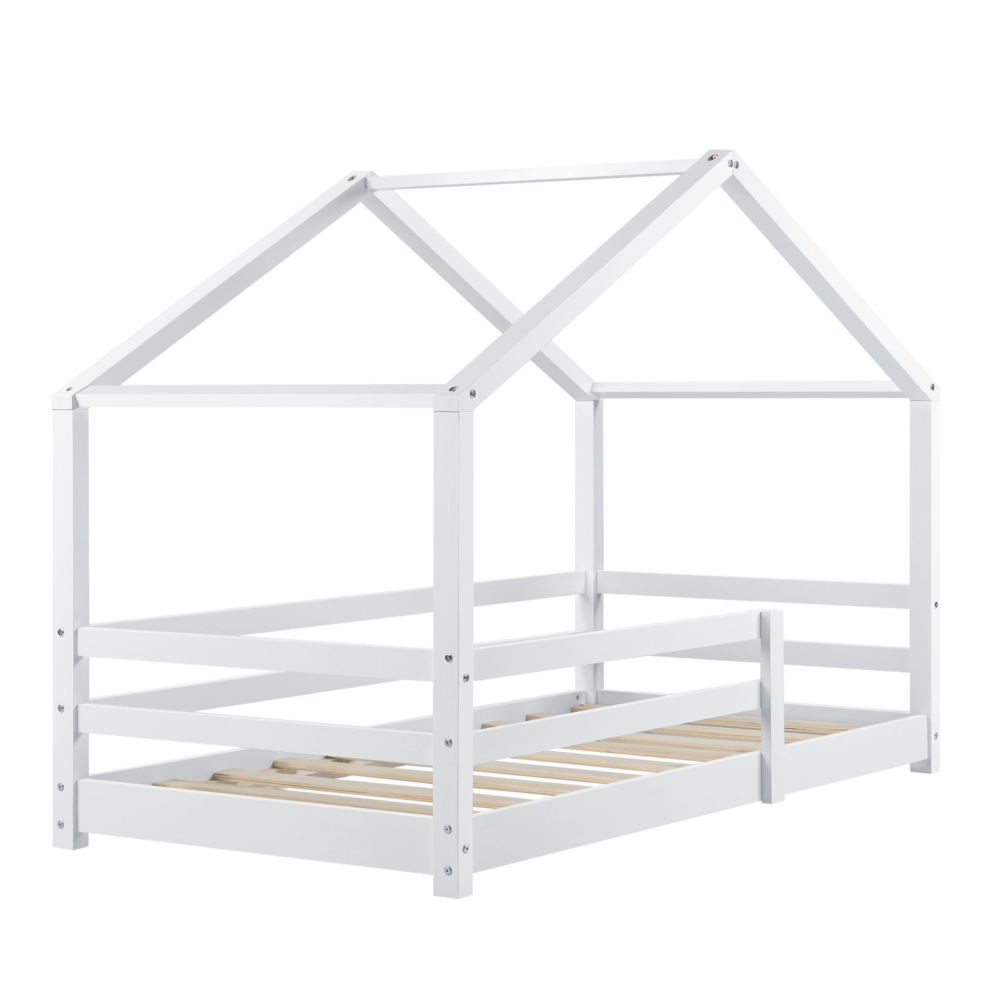 en.casa Hausbett, »Knätten« in Haus-Optik mit Rausfallschutz 70x140 cm Weiß