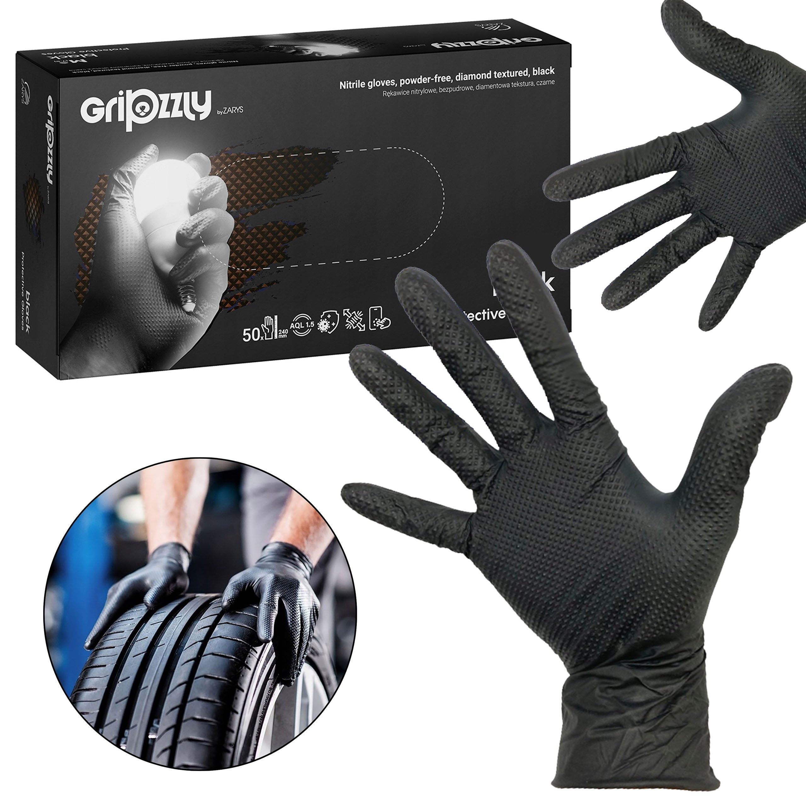 Sarcia.eu Einweghandschuhe ZARYS schwarze Nitril-Einmalhandschuhe, puderfrei, 50 Stück XL