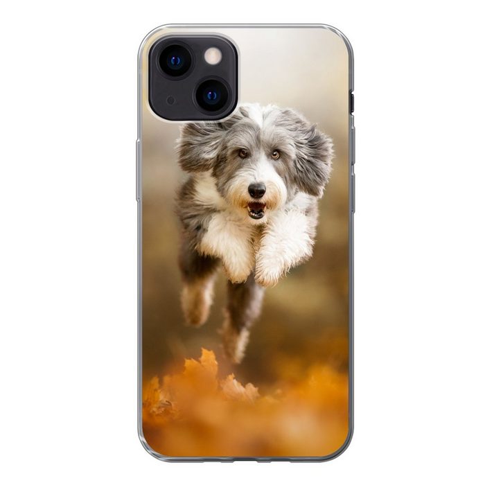 MuchoWow Handyhülle Hund - Laub - Herbst Handyhülle Apple iPhone 13 Smartphone-Bumper Print Handy
