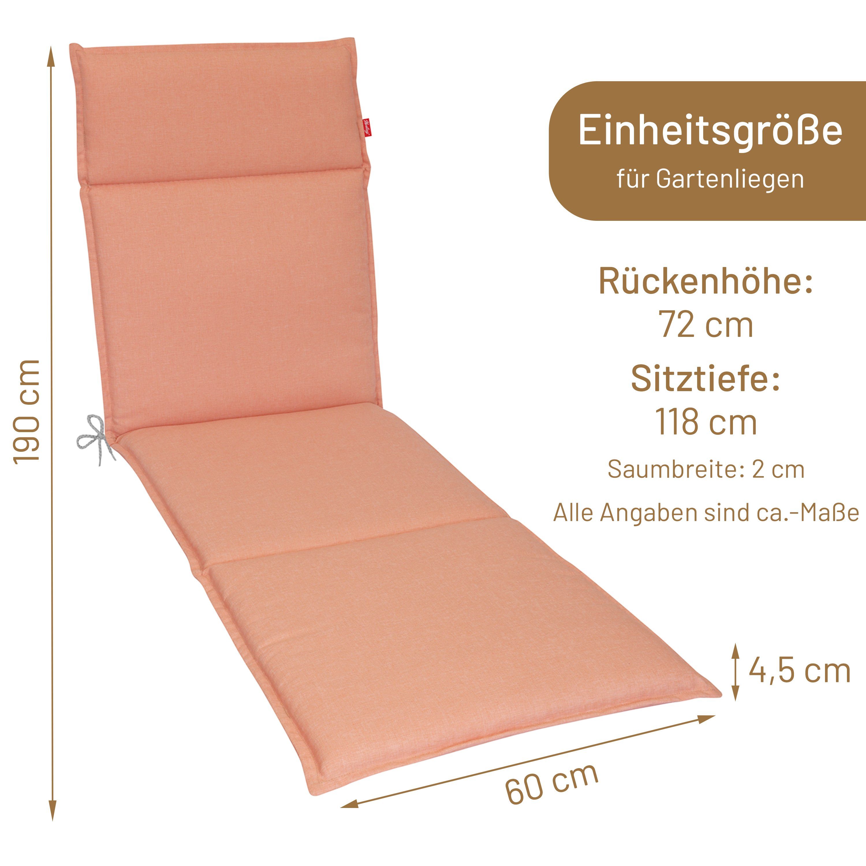 Herlag Liegenauflage Bea, Liegepolster Gartenliege 190x60x4,5cm Wasserabweisend Korall