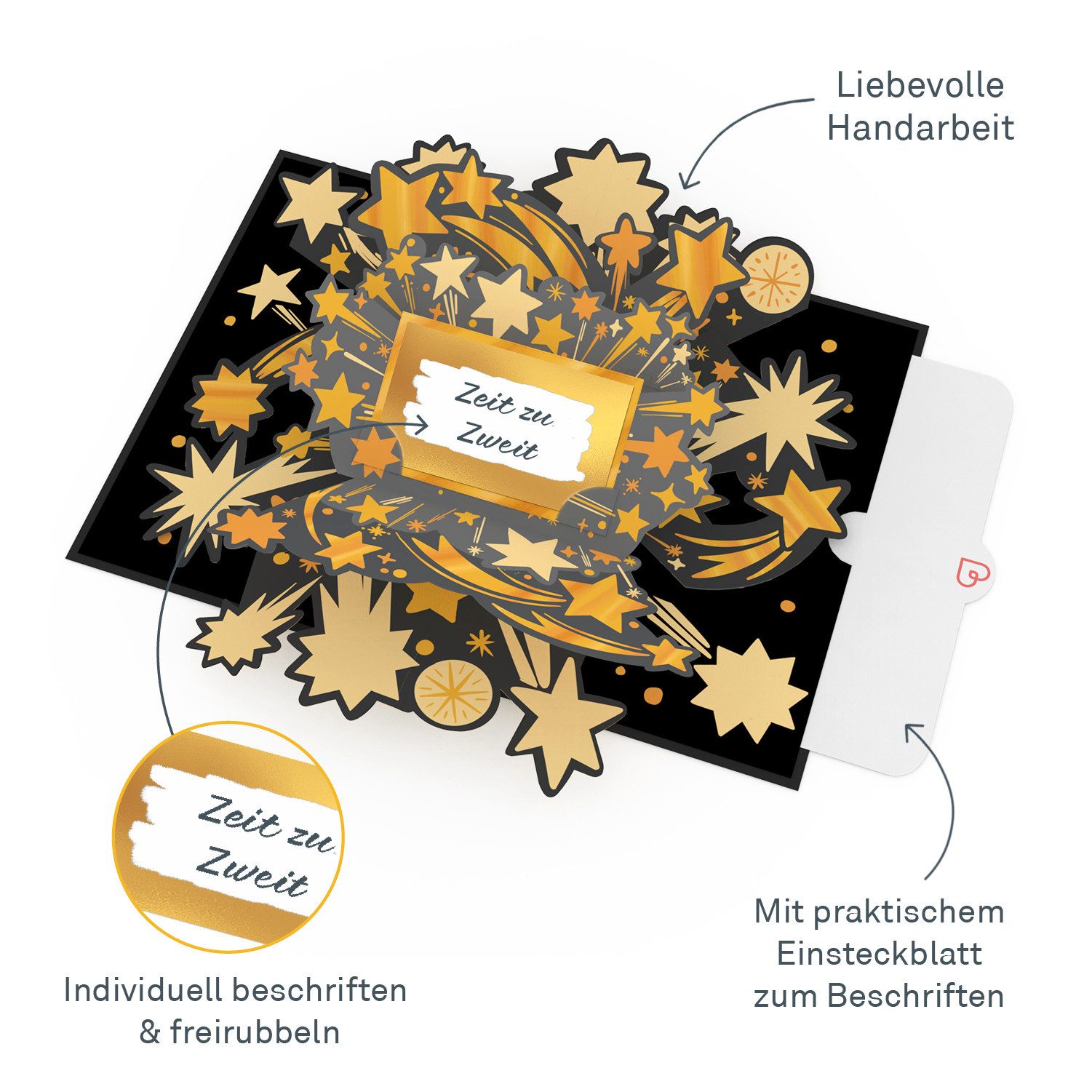 papercrush Geschenkkarte Goldenes Ticket Pop-Up Karte, Mit Rubbelsticker, Verschenkfertig, Handgemacht