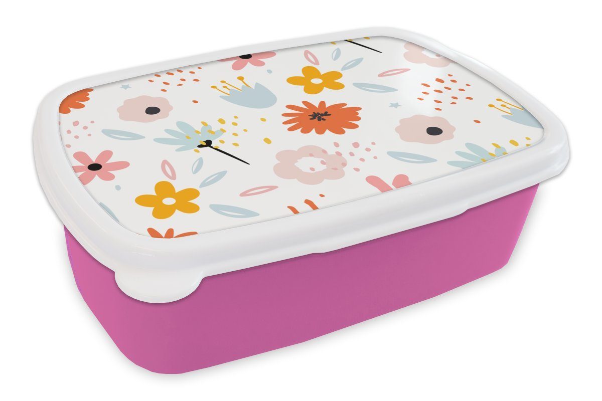 MuchoWow Lunchbox Blumen - Rosa - Weiß - Sommer, Kunststoff, (2-tlg), Brotbox für Erwachsene, Brotdose Kinder, Snackbox, Mädchen, Kunststoff