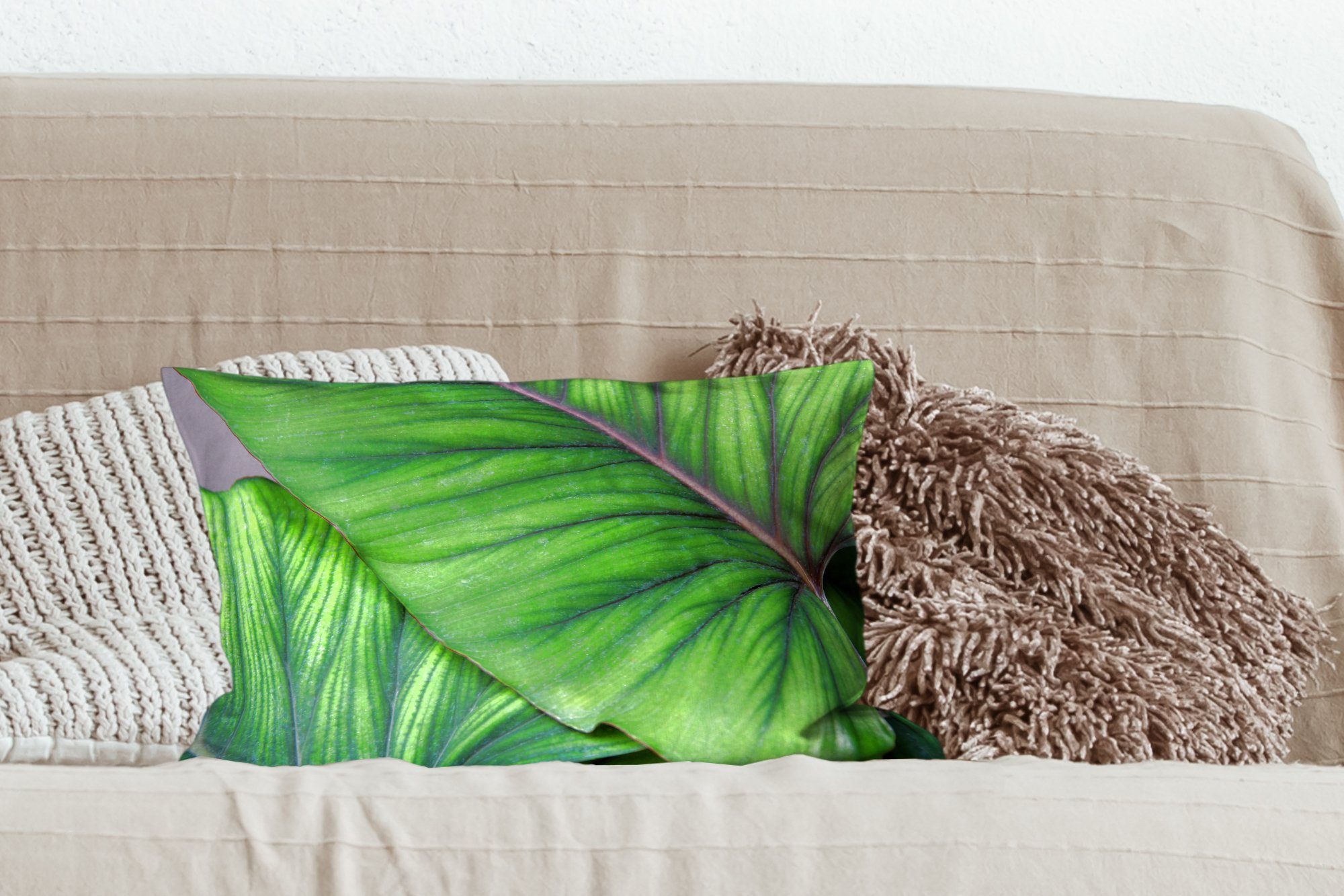 Füllung, Schlafzimmer Wohzimmer Blättern, botanischen tropischen großen Zierkissen, MuchoWow Dekoration, mit von Foto Dekokissen Dekokissen