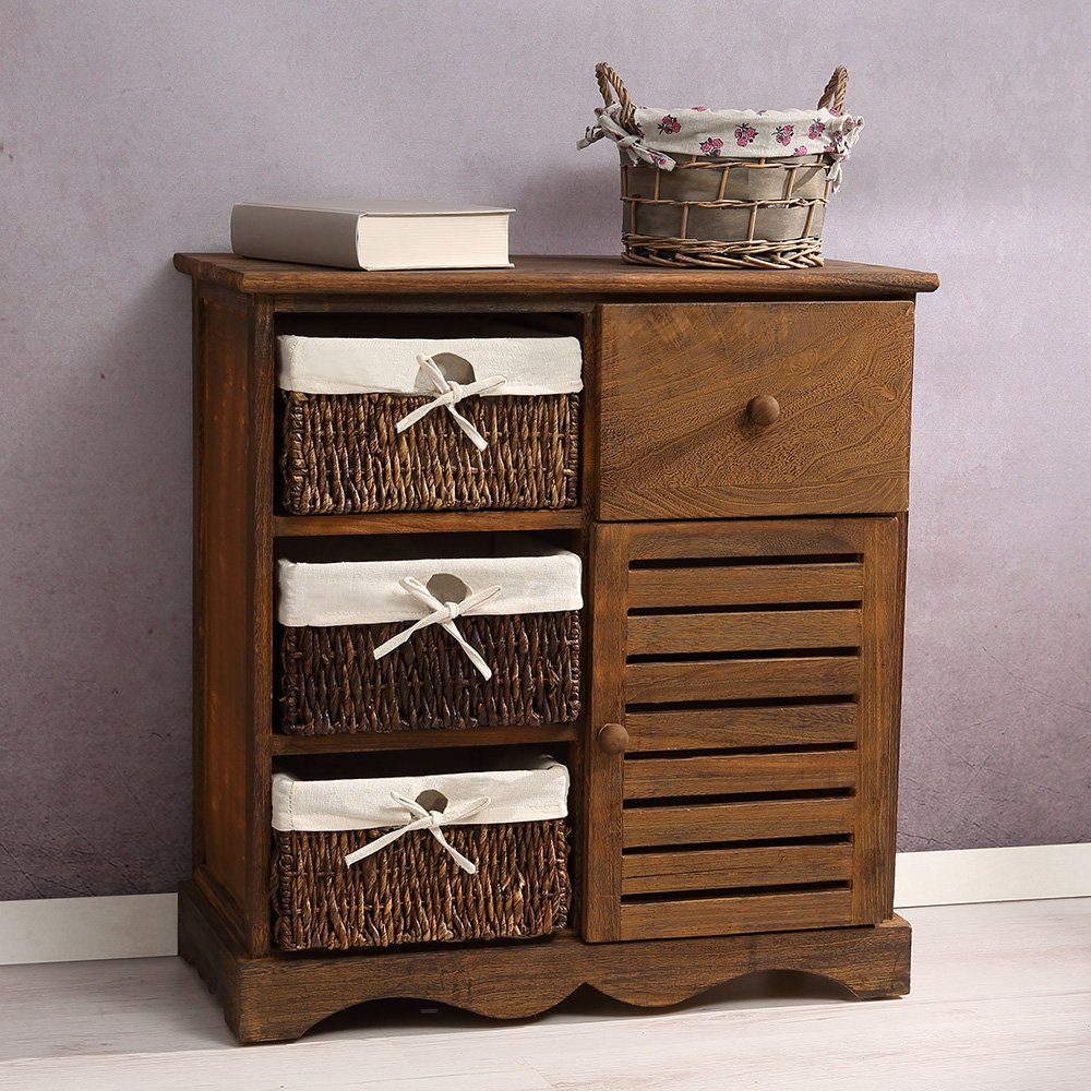 Kommode Kommode Vintage Schrank Highboard Braun Grau Körben Schublade Regal