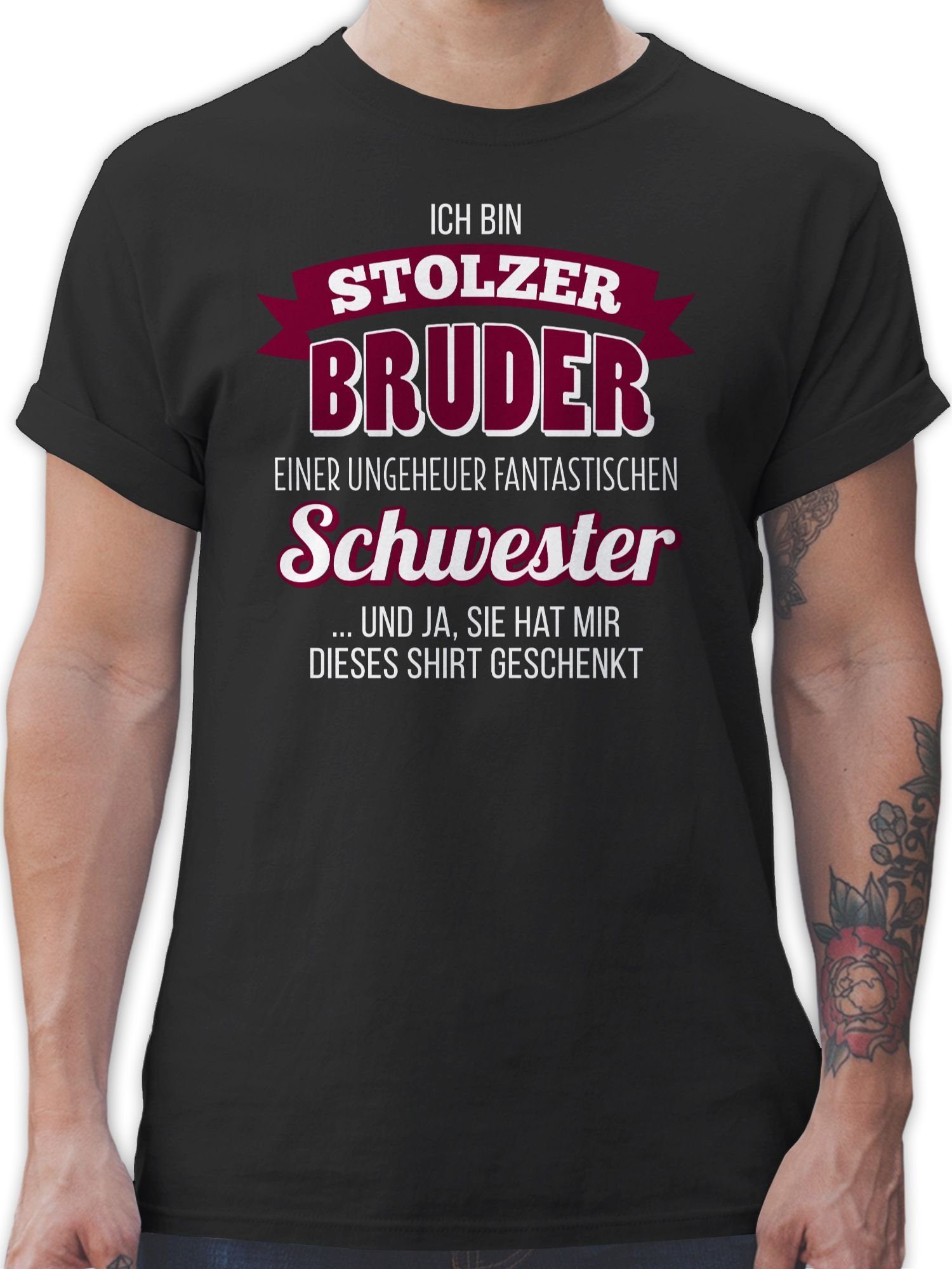 Shirtracer T-Shirt Ich bin stolzer 01 Bruder Bruder Schwarz
