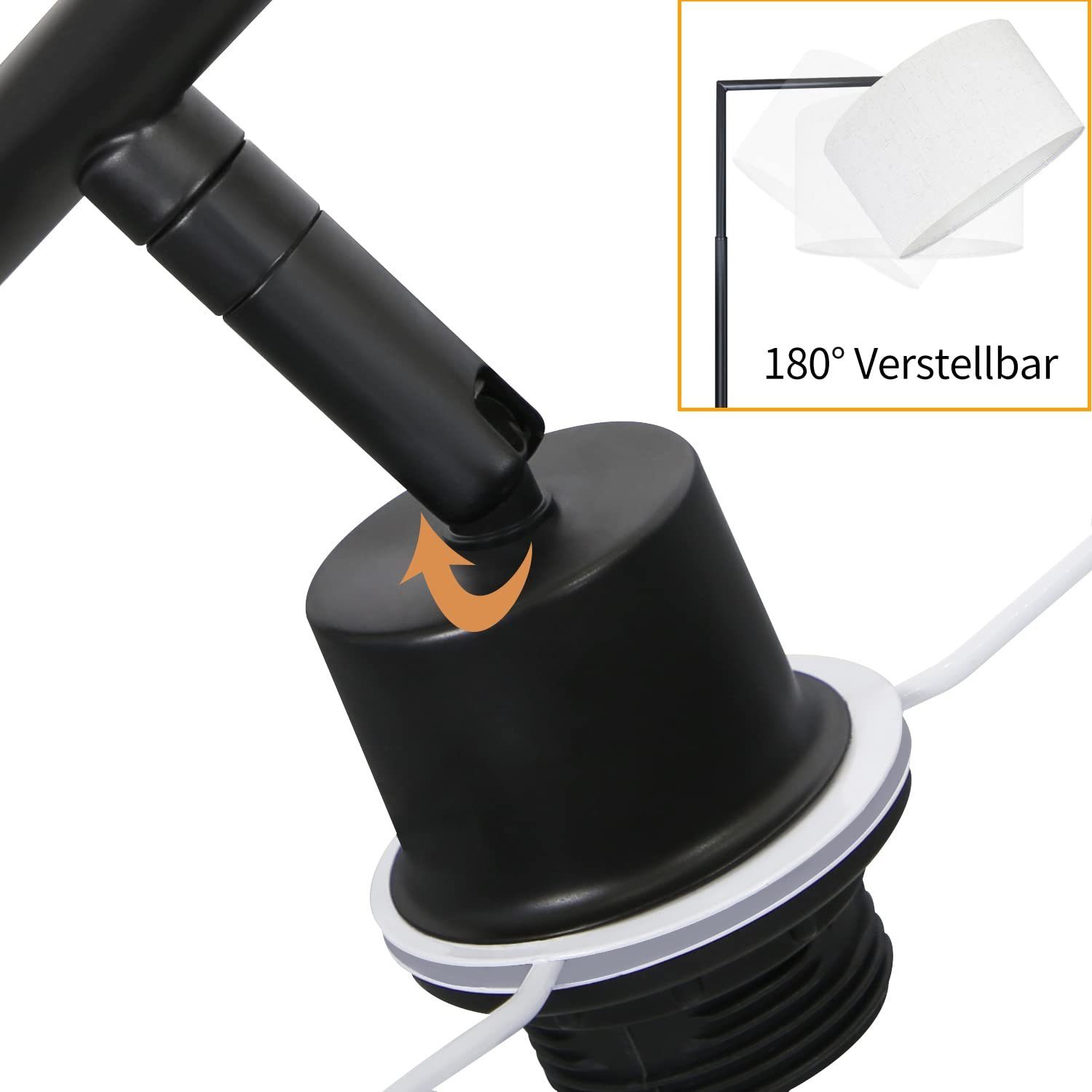 ZMH Stehlampe Whonzimmer Stoff Design Modern Deko Lese E27mit Fußschalter Bettlampe, Hochwertige Material, ohne Leuchtmittel, Runde Metallbasis, 180° verstellbarer Lampenkopf