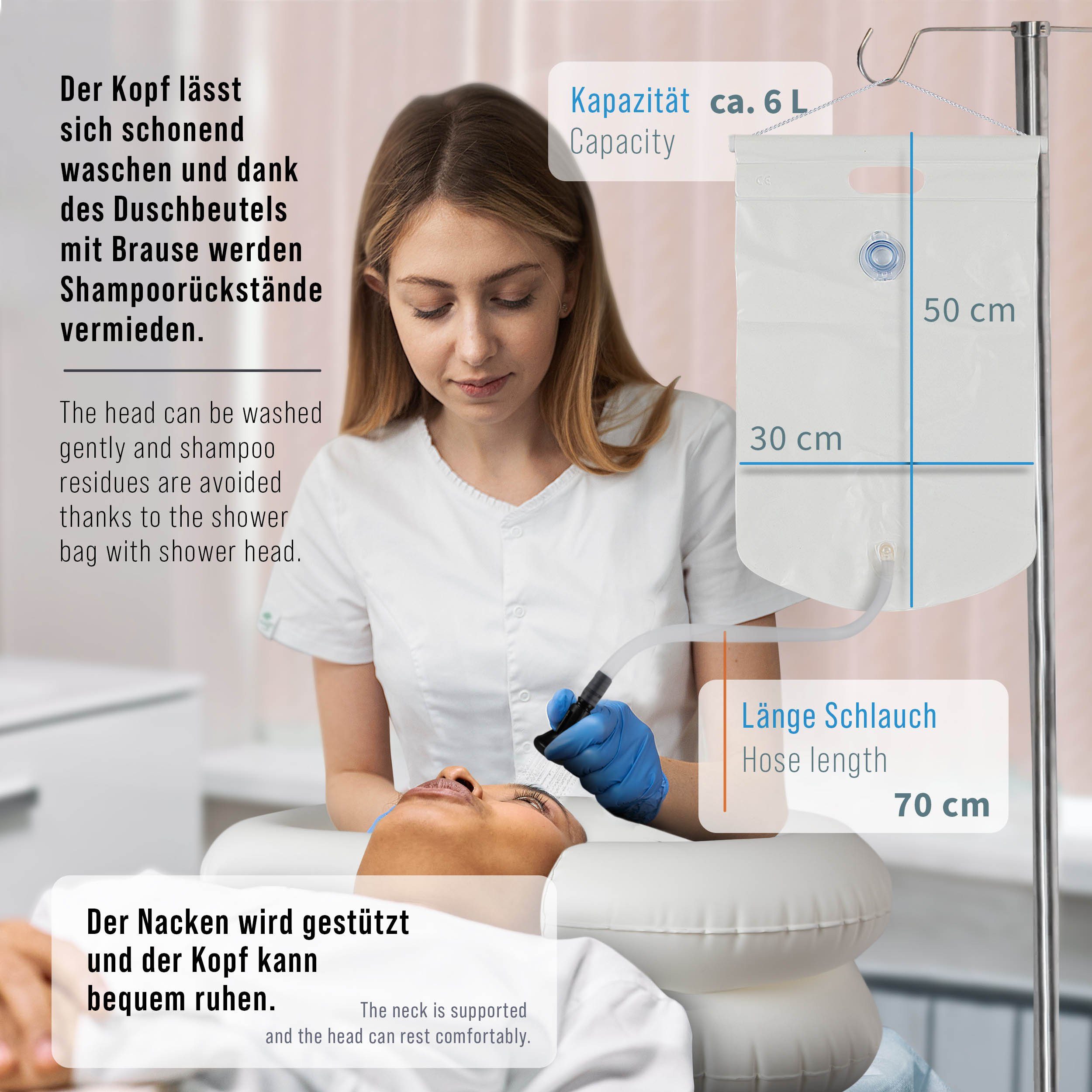 pulox Waschbecken Aufblasbares Haarwaschbecken inkl. Duschbeutel mit Brause