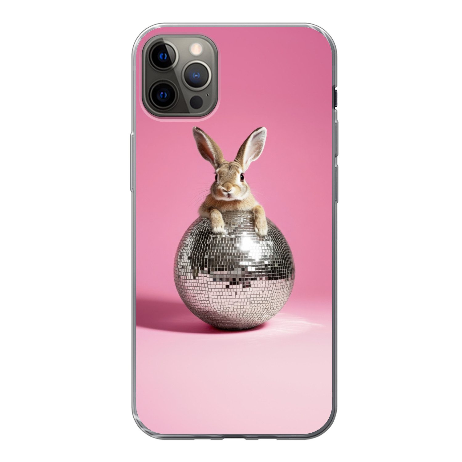 MuchoWow Handyhülle für Apple iPhone 12 Pro Max Hase - Schleife -Diskokugel, Smartphone-Bumper, Print, Handy Schutzhülle Dünn