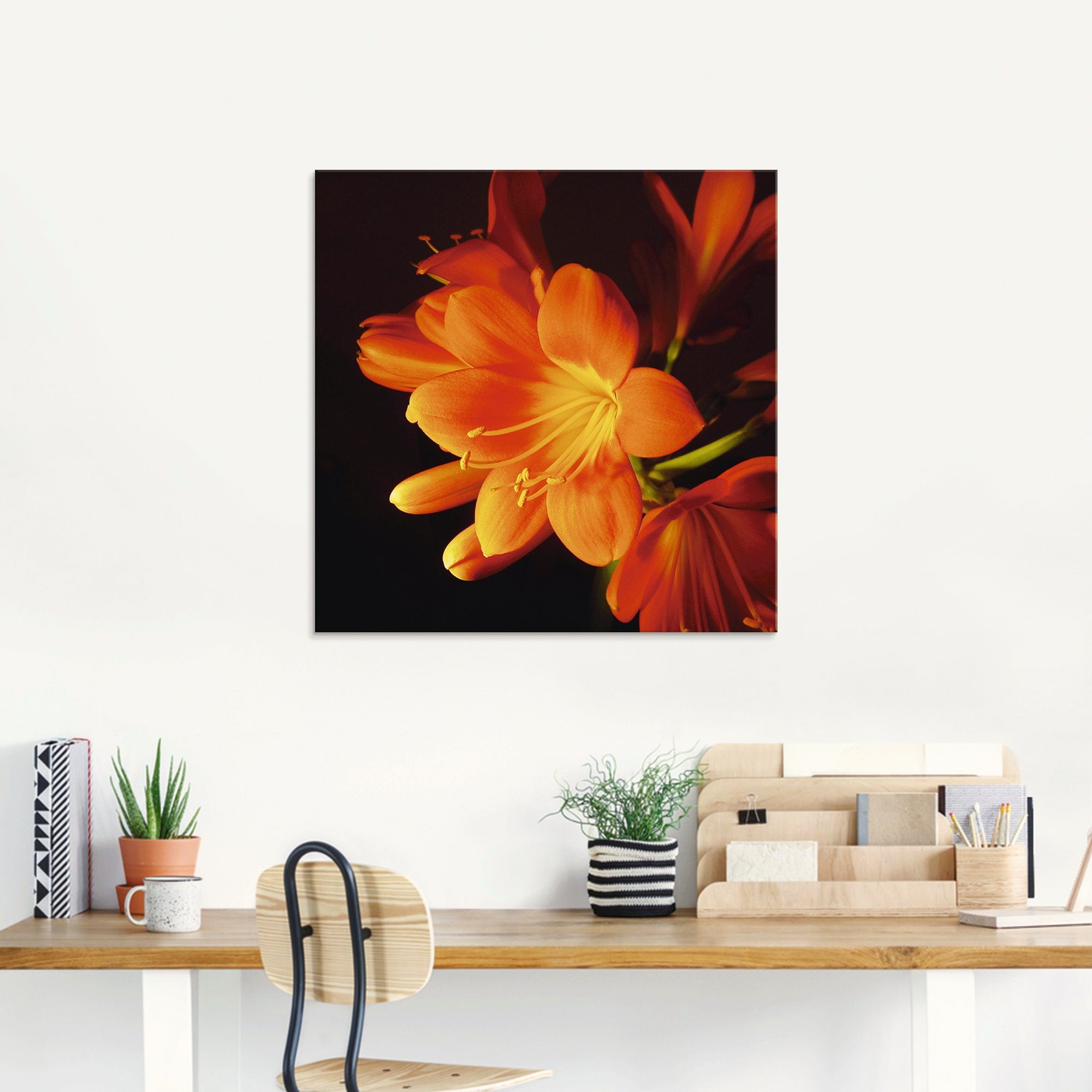Artland Glasbild Clivie in leuchtendem Orange, Blumen (1 St), in verschiedenen Größen