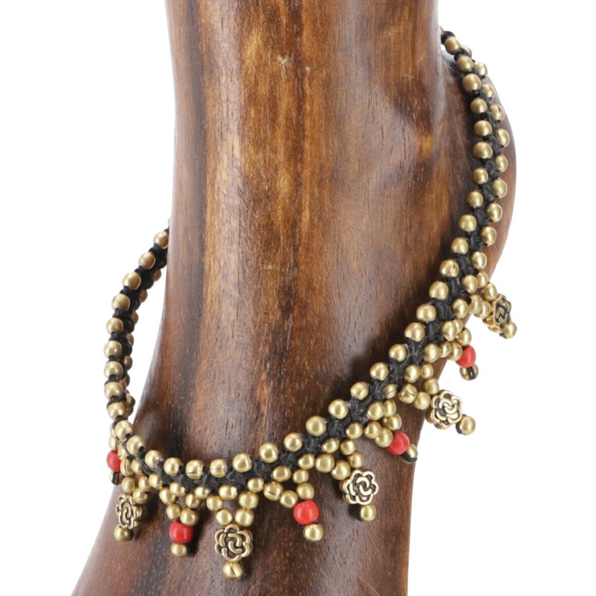 Guru-Shop Fußkette Fußkette Makramee mit Perlen - Modell 2