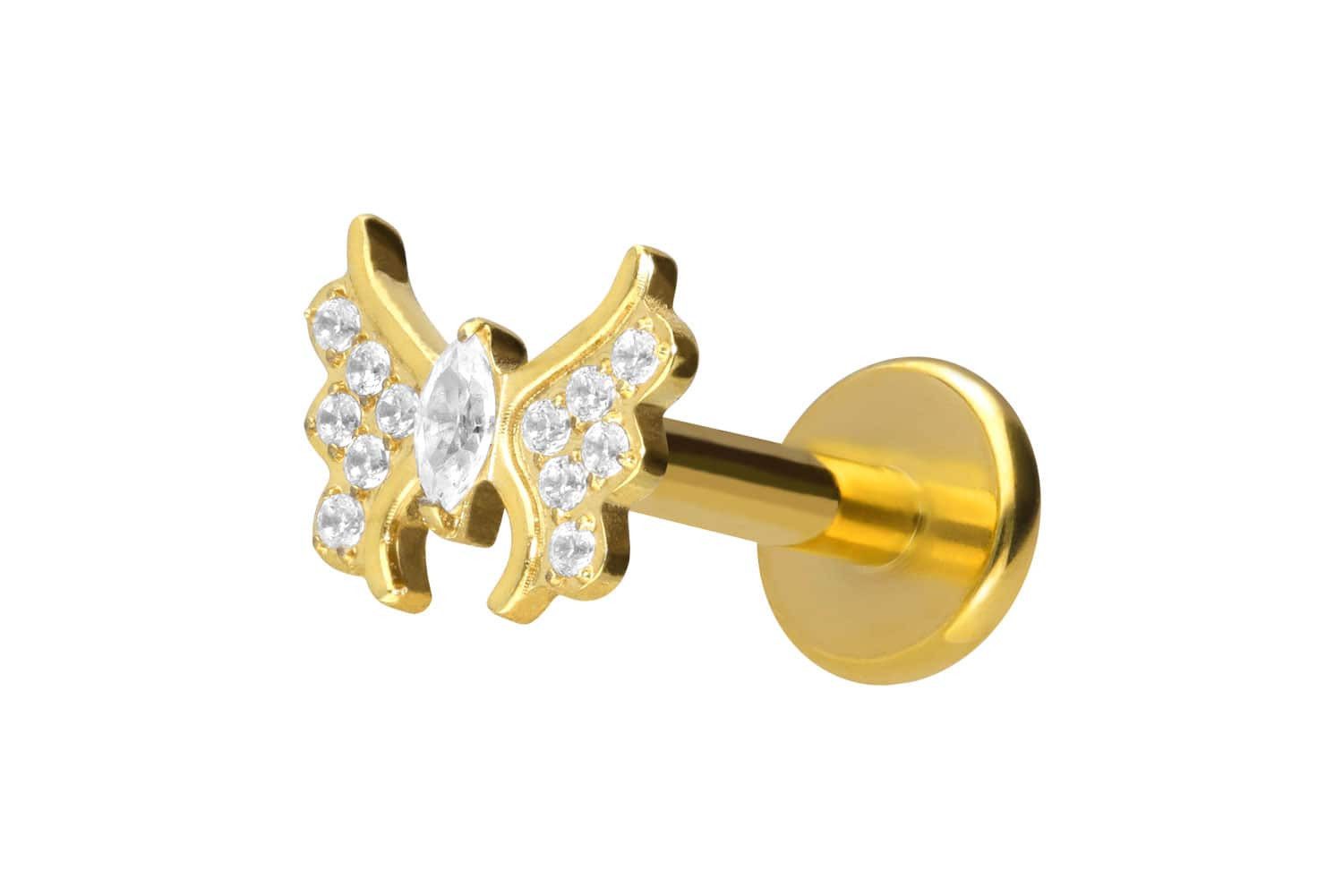 Piercing-Set Titan Labret mit Push Fit KRISTALLSCHMETTERLING
