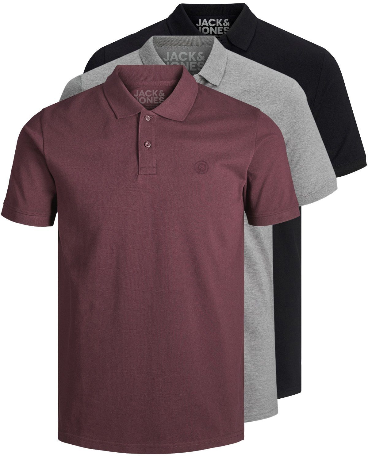 Jack & Jones Poloshirt Basic (3-tlg., 3er Pack) slimfit / figurbetont geschnitten Mix13 (RO/GR/BL)