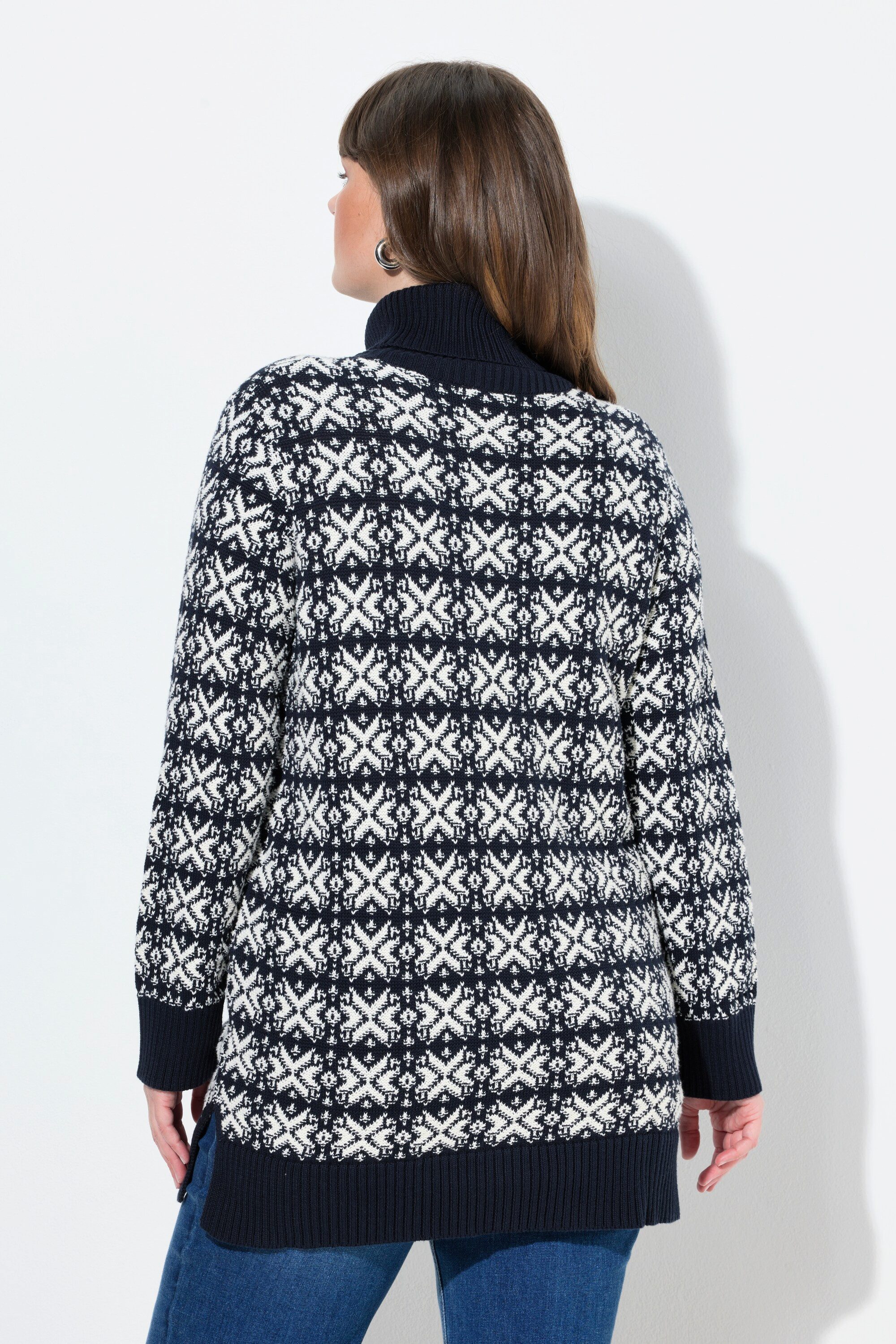 Ulla Popken Rollkragenpullover Pullover Schneeflocken Rollkragen Langarm