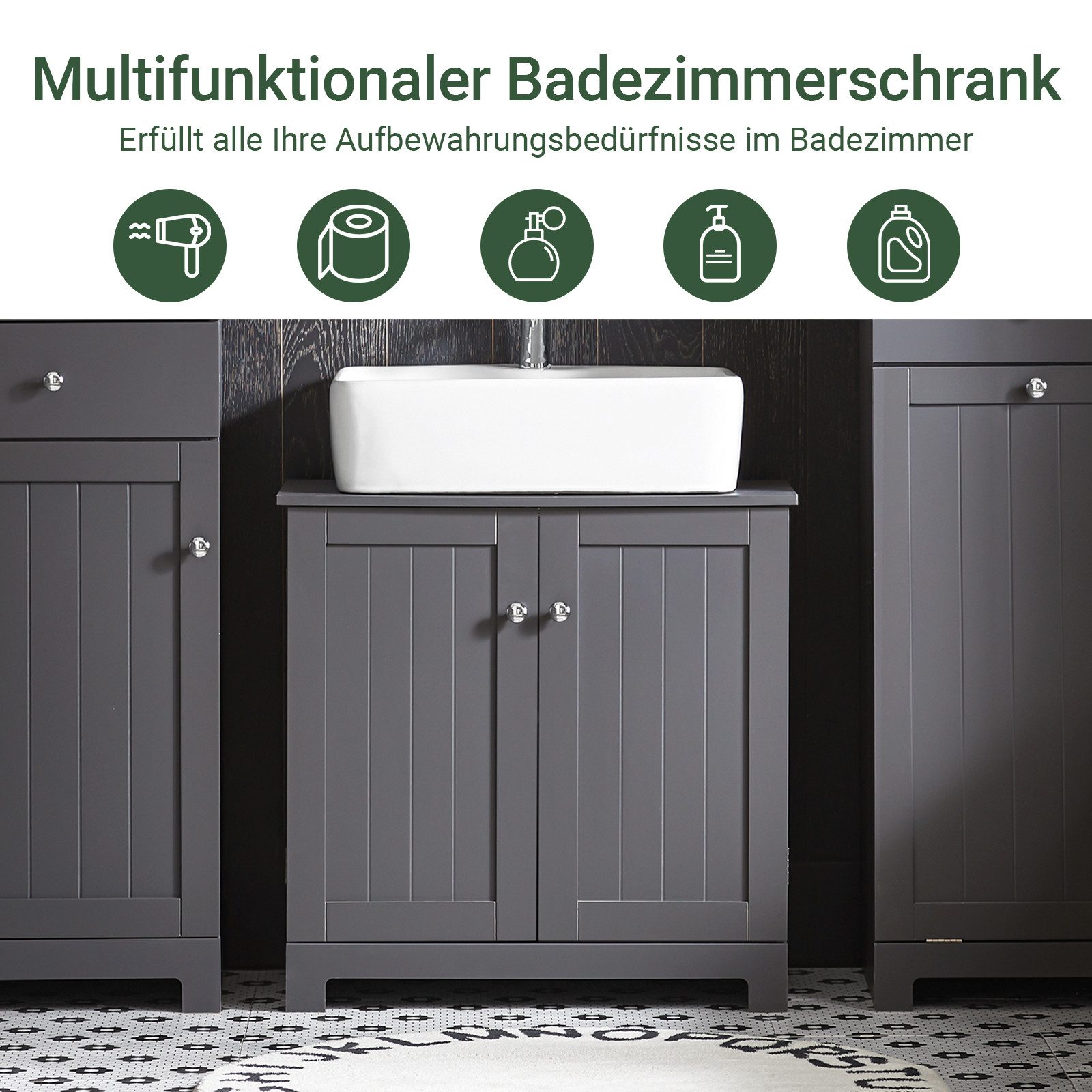 SoBuy Waschbeckenunterschrank BZR18 Badschrank Waschtisch Unterschrank mit 2 Türen, verstellbare Ablage