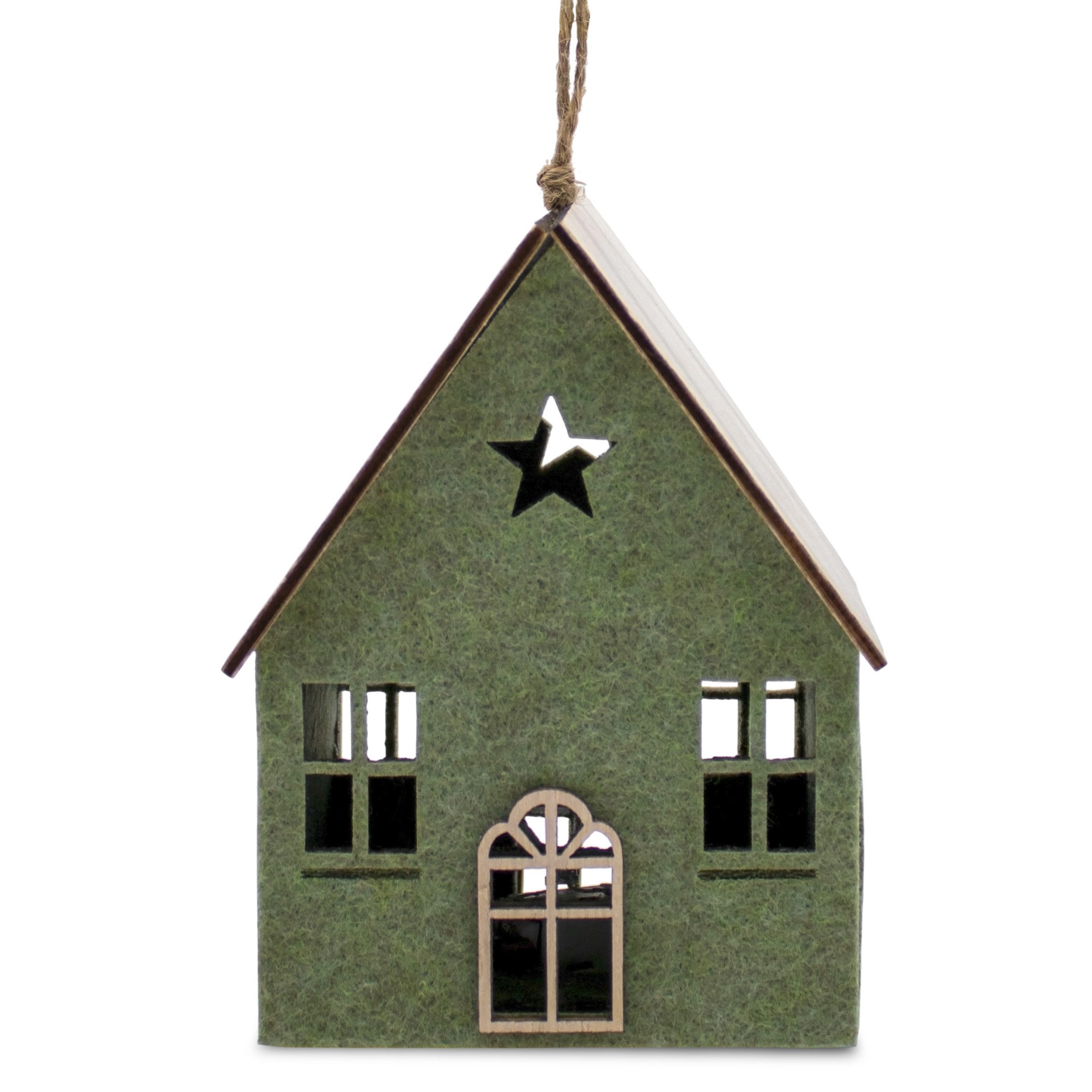 Spetebo Dekoobjekt LED Filz Winterhaus mit Holzdach 2er Set - 12 x 9 cm (Set, 1 St., 1), inklusive Batterie – Bild 4 von 5