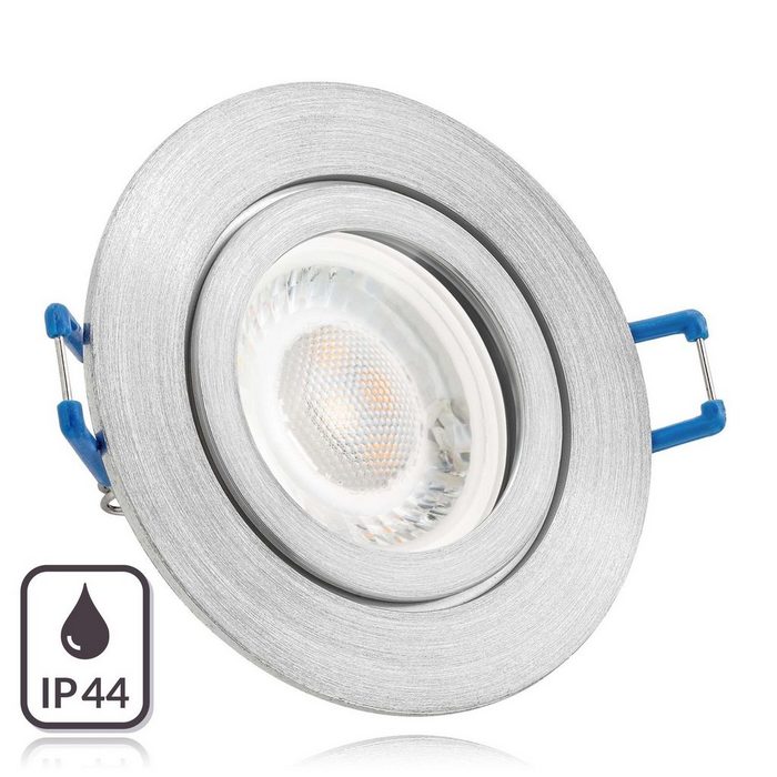 LEDANDO LED Einbaustrahler IP44 LED Einbaustrahler Set extra flach in aluminium matt mit 5W Leuchtmittel von LEDANDO - 4000K neutralweiß - 60° Abstrahlwinkel - 50W Ersatz - rund - Badezimmer