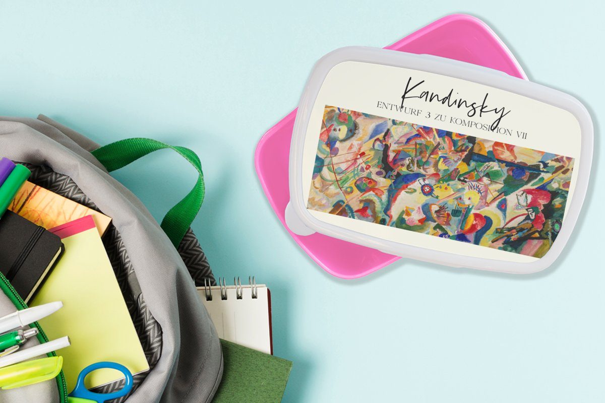MuchoWow Lunchbox Brotdose (2-tlg), Abstrakt, Erwachsene, Mädchen, rosa Kunststoff, Kandinsky Kunststoff Brotbox Wassily Kinder, Malerei Snackbox, für - 