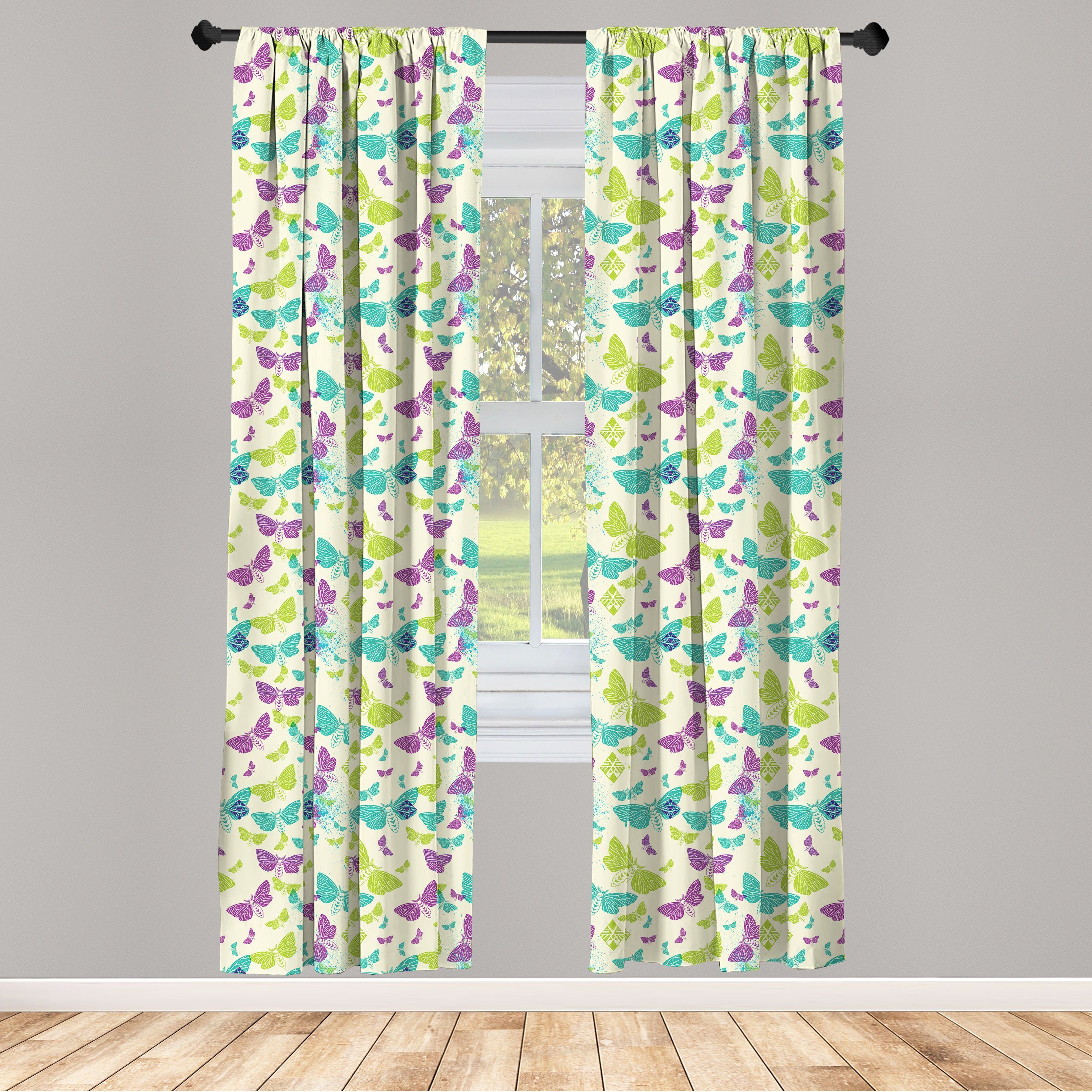Gardine Vorhang für Wohnzimmer Schlafzimmer Abakuhaus, Frühling Dekor, Moths Microfaser, Motte Muster