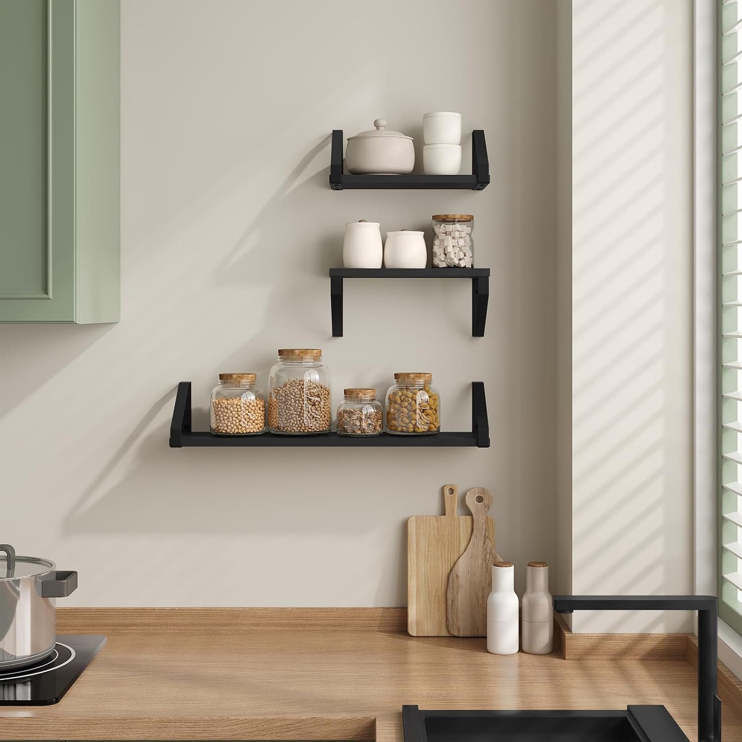 EUGAD Wandregal, Set 3-tlg., 3er Set Hängeregal, Schweberegal, Küchenregal günstig online kaufen