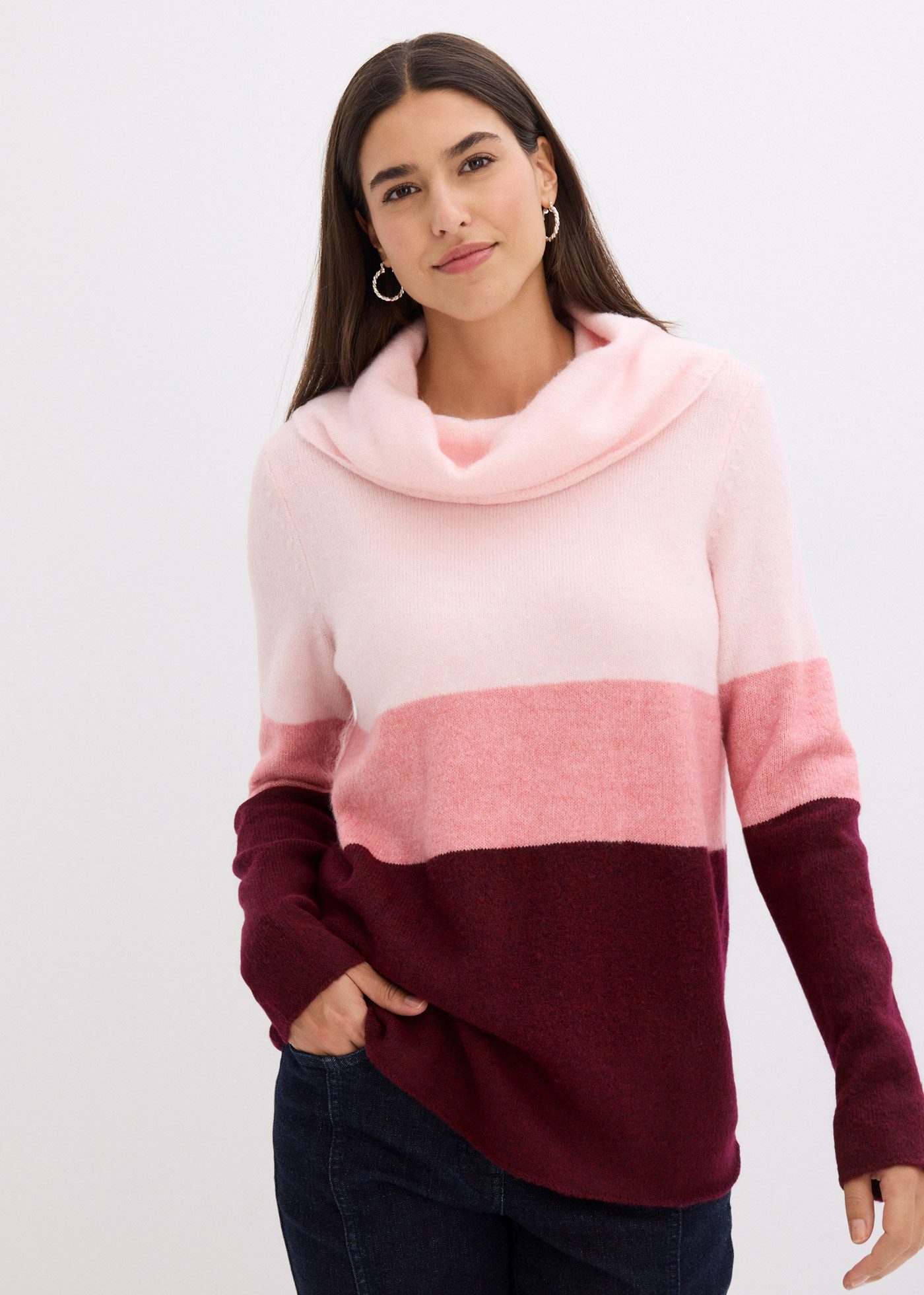 bonprix Rollkragenpullover mit Wasserfallkragen und Colourblocking günstig online kaufen