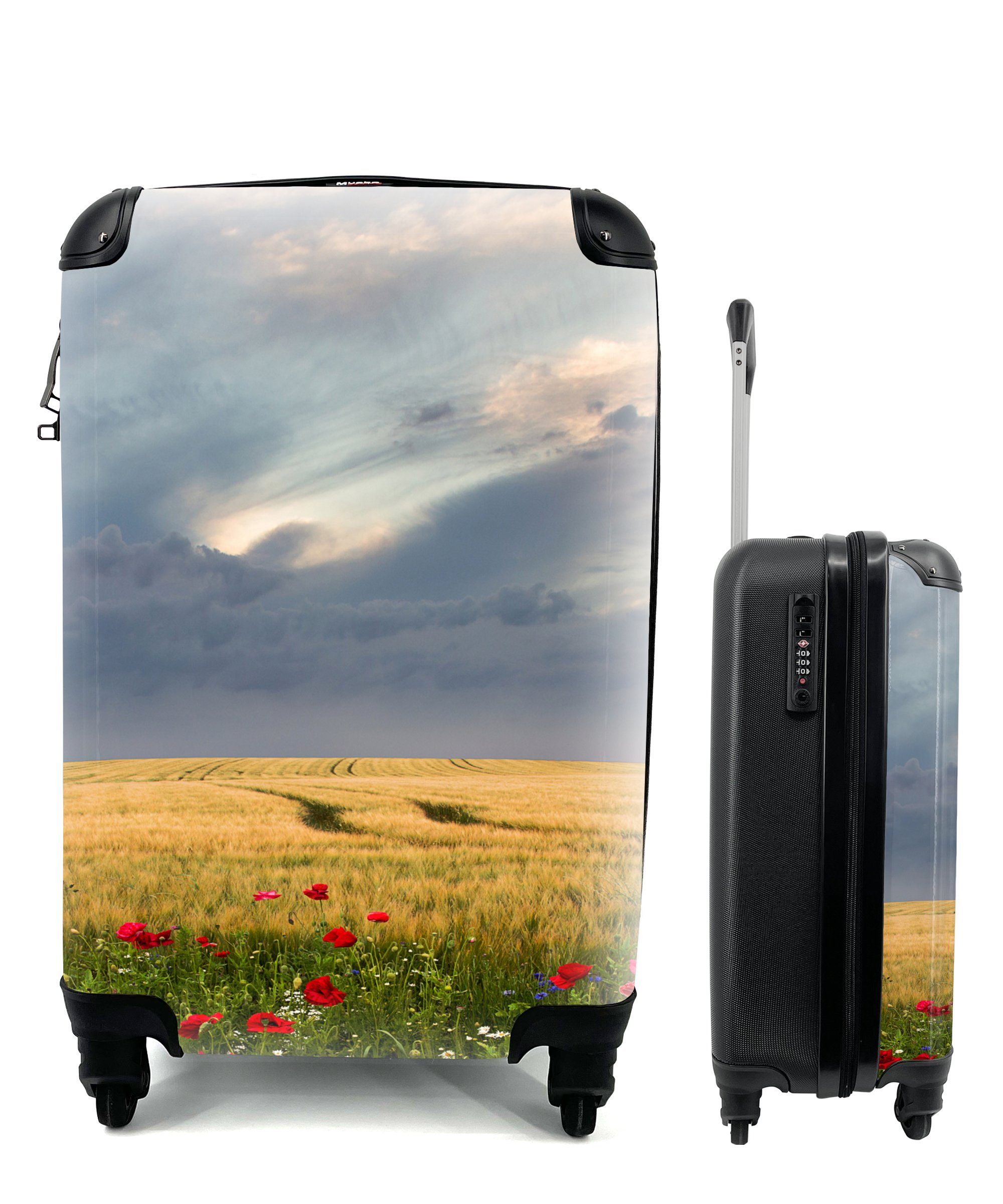 MuchoWow Handgepäckkoffer Blumen - Weizen - Wolken, 4 Rollen, Reisetasche mit rollen, Handgepäck für Ferien, Trolley, Reisekoffer