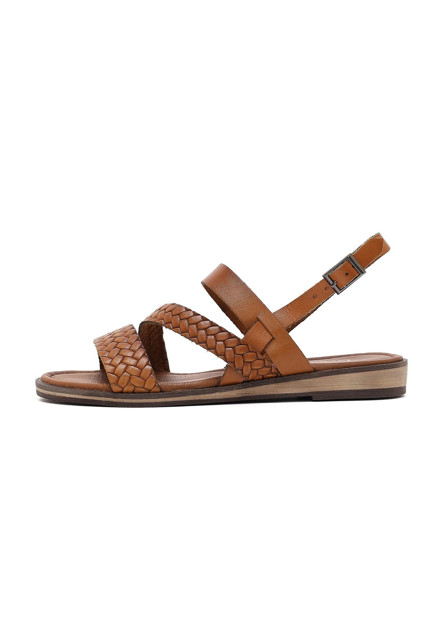 Derimod Sandalen aus Leder Sandale Echtes Leder, Geflochtene Riemen, Schnallenverschluss, TPU-Sohle
