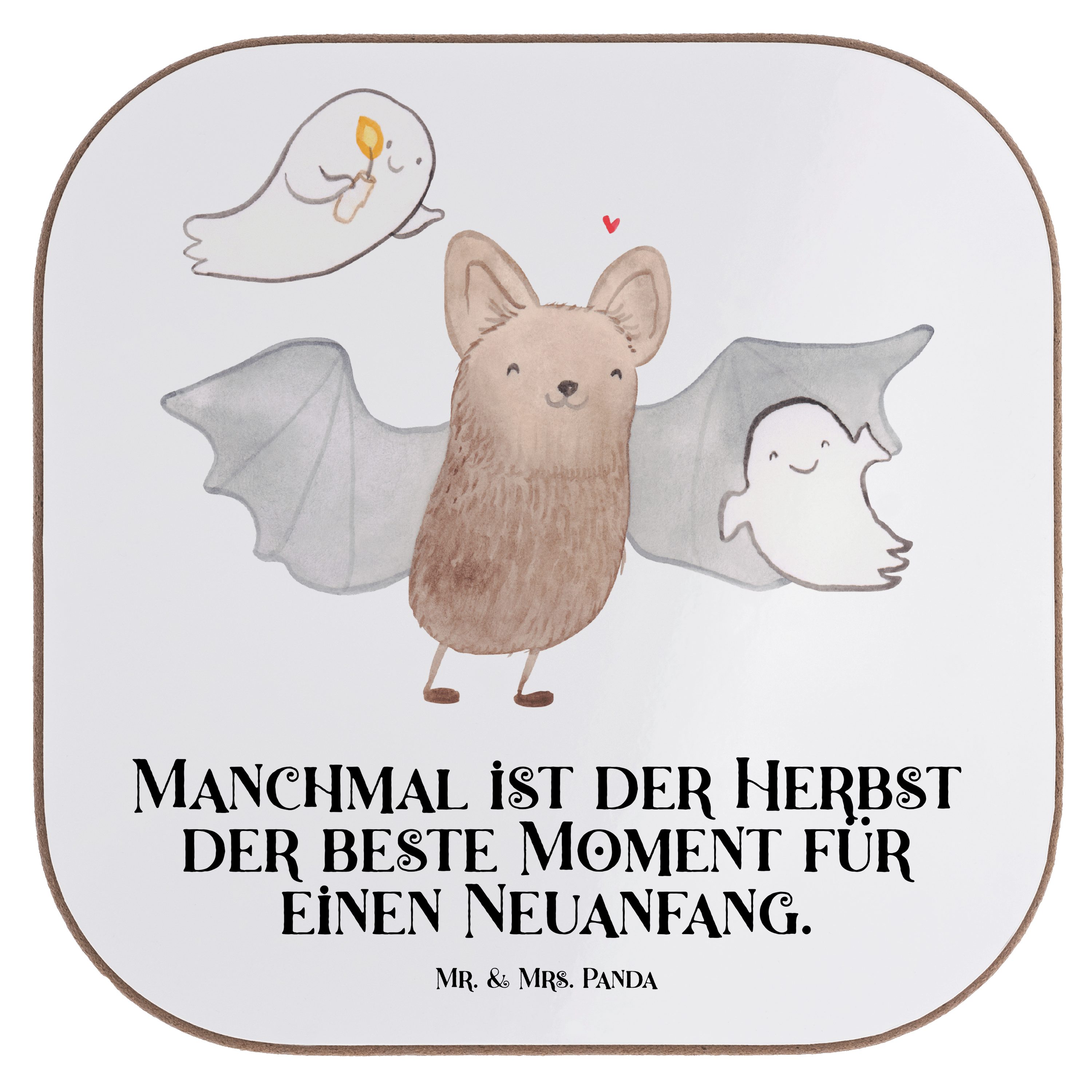 Mr. & Mrs. Panda Getränkeuntersetzer Fledermaus Gespenster - Weiß - Geschenk, Martinssingen, Halloween, Ge, 1-tlg.