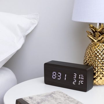 Navaris Wecker Design LED Digitalwecker in Holzoptik - mit Temperaturanzeige Hygrometer Datumsanzeige 3 Alarmzeiten - Uhr digital