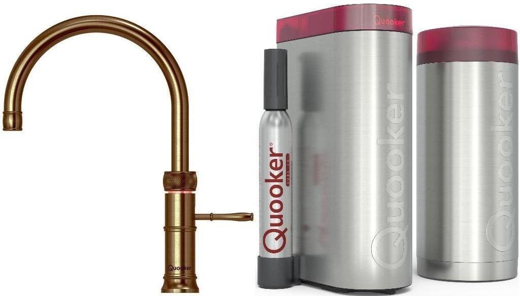 QUOOKER Küchenarmatur QUOOKER CLASSIC B CUBE 100°C FUSION 2 Trinkwassersystem ROUND mit (22CFRPTNCUBE) (2-St) Messing Kochendwasserhahn COMBI mit