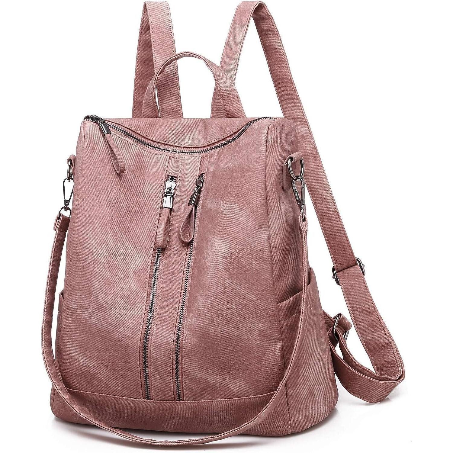 Freizeitrucksack Rucksack Damen wasserdicht diebstahlsicher PU Leder leicht Rose