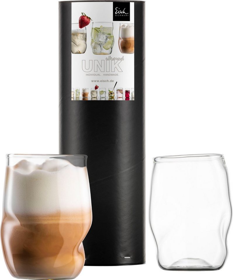 Eisch Becher UNIK, Borosilikatglas, Allroundbecher, hitzebeständig, 2-teilig,  300 ml, 2 EISCH Allround-Becher UNIK sind in einer attraktiven  Geschenk-Röhre