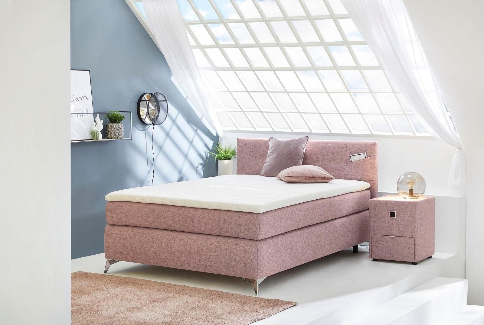 Jockenhöfer Gruppe Boxspringbett Nora erhältlich in den Größen 100,120 & 140cm, mit Topper und höhenvariablem Kopfteil