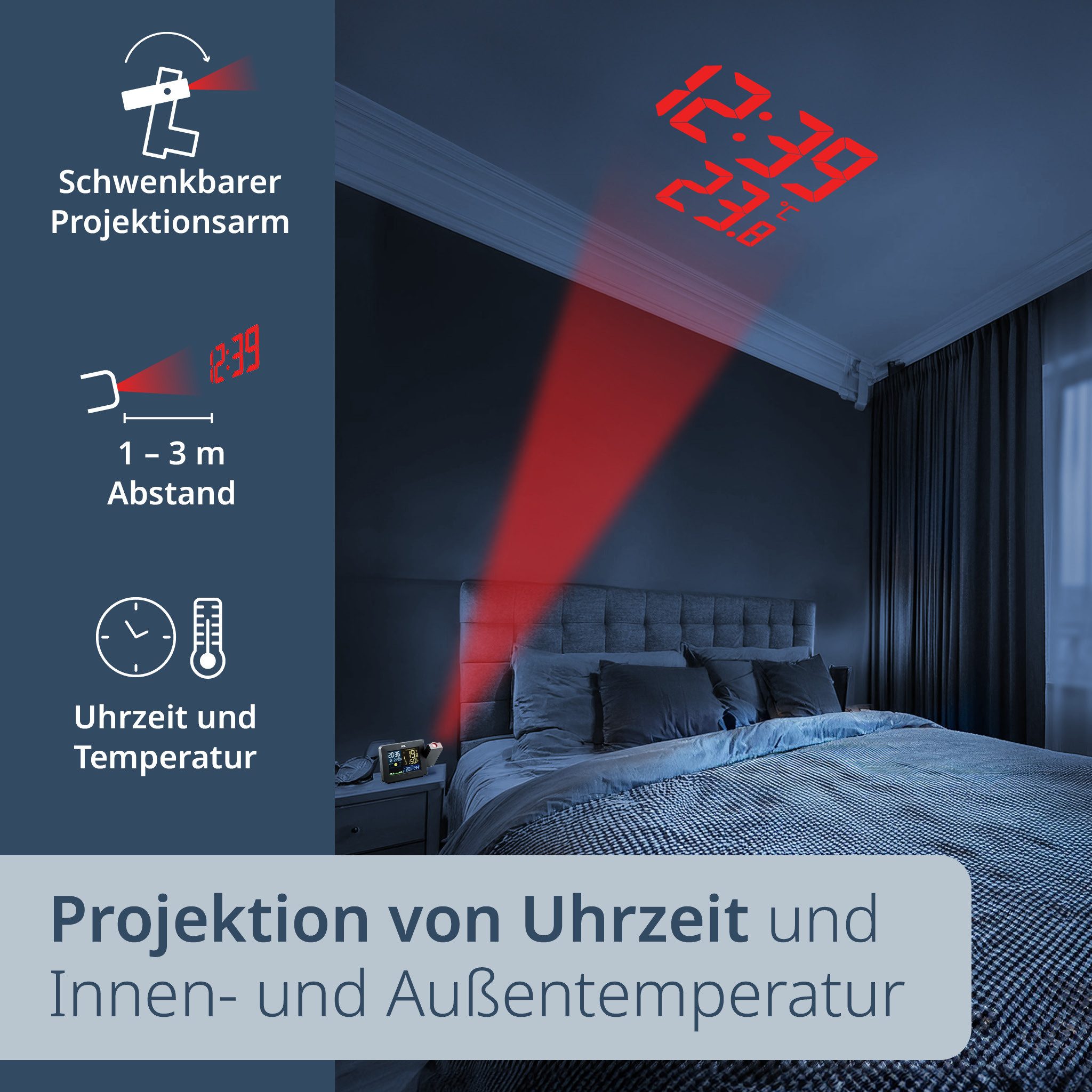 ADE WS1911 Wetterstation (Wetterstation mit Projektion und Funk-Außensensor) – Bild 4 von 5