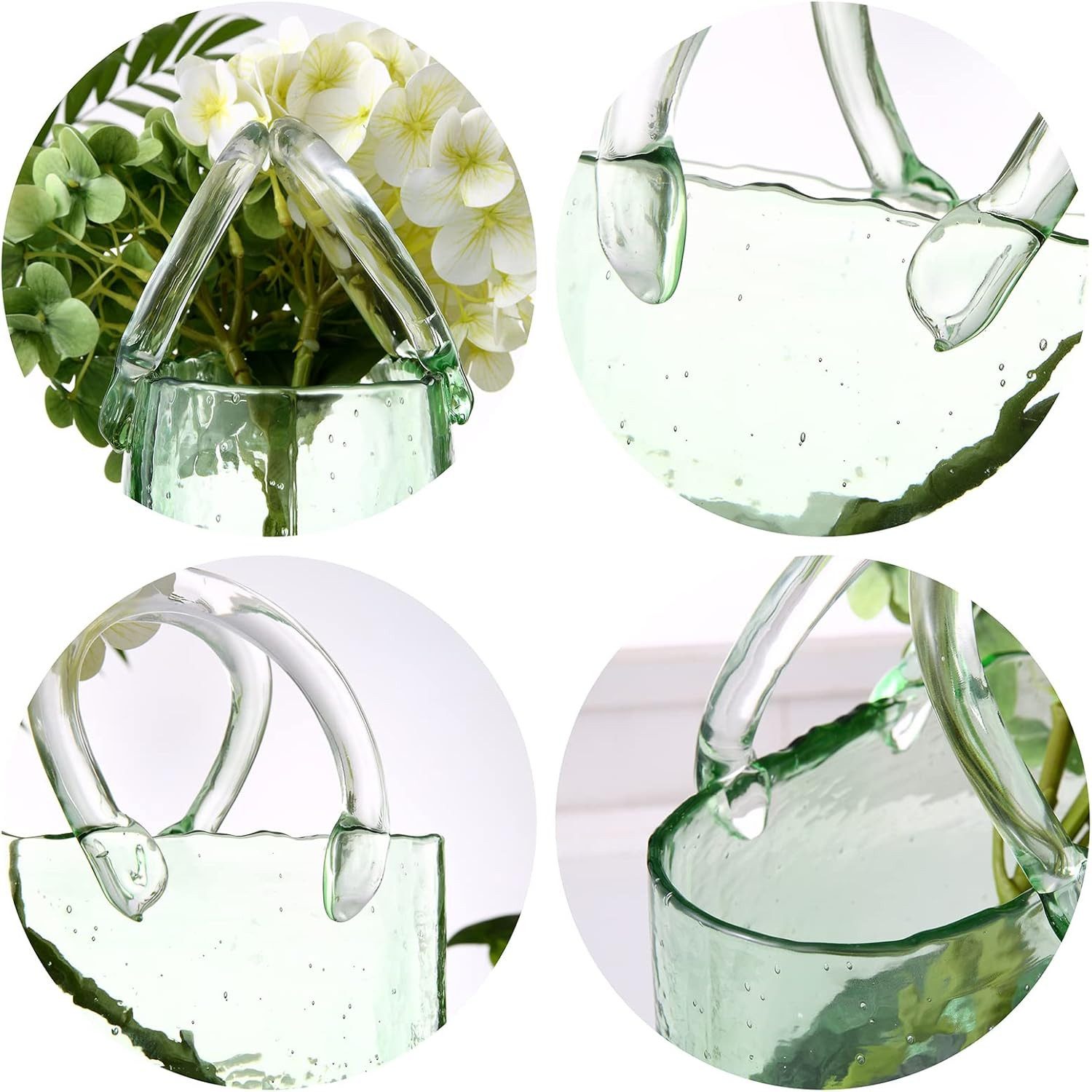 FELIXLEO Dekovase Groß Glas-Geldbörsen-Vase, Glas-Taschen-Vase mit Griff, Blumenvase