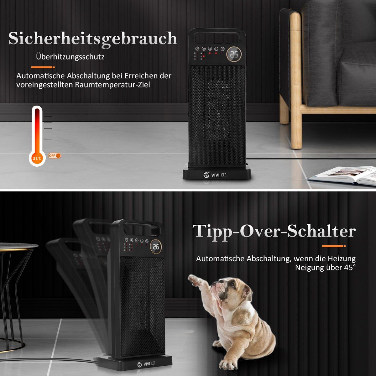 Vivi Idee Keramikheizlüfter Heizgeräte Heizstrahler Heizofen Elektroheizkörper energiesparend, 2000 W, Fernbedienung, Ventilator